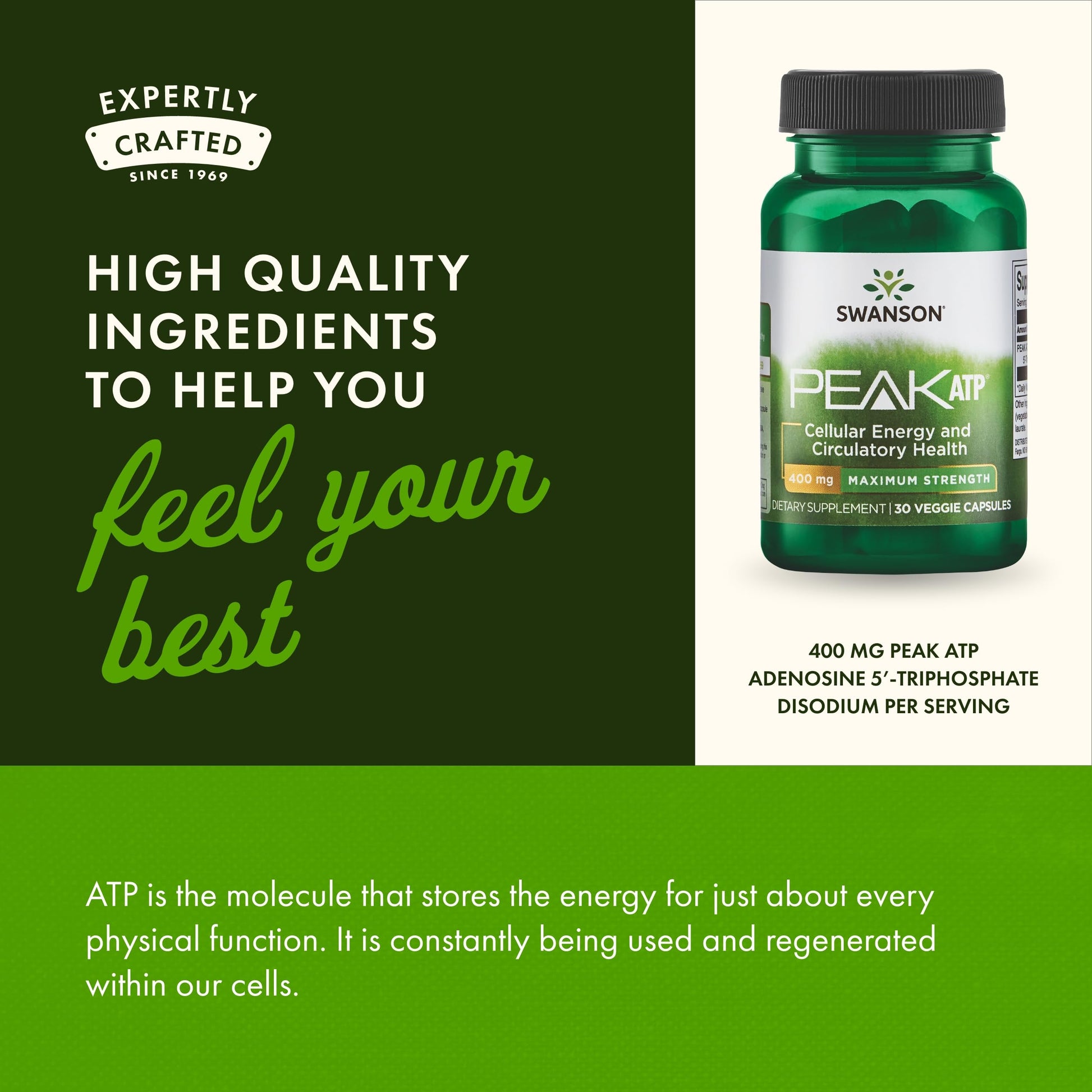 Swanson Maximum Strength Peak ATP-Natural Supplement Promoting Cellular Energy Support-Supports Physical Performance and Promotes Healthy Blood Flow Support-(30 Veggie Capsules, 400mg Each) 1 Pack Swanson uk supplements