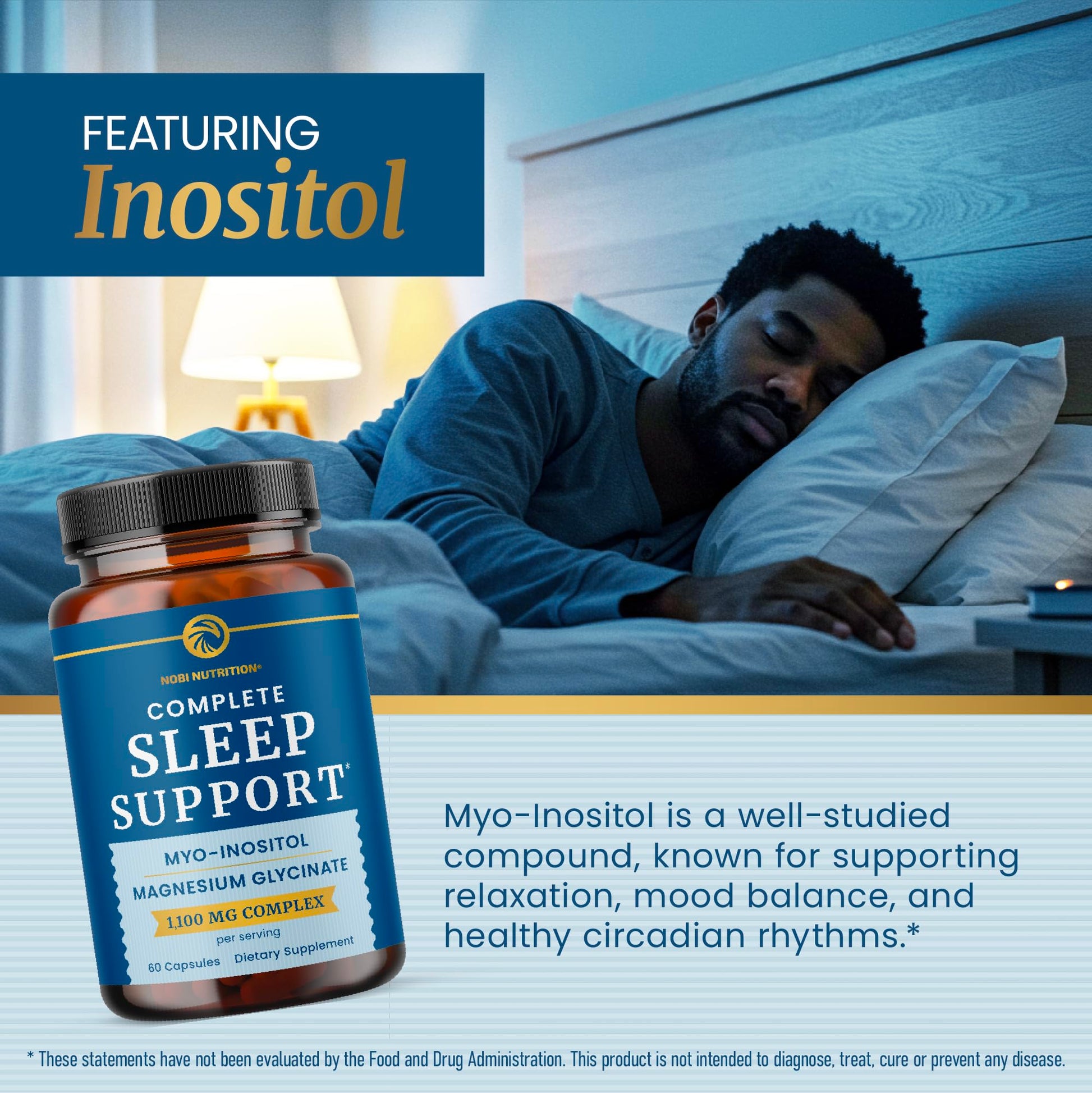 Complete Sleep Support | Myo Inositol + Magnesium Glycinate | Restful Sleep & Relaxation Support | 1100MG Complex | Melatonin-Free, Non-GMO | Inositol Supplement with Magnesium-Glycinate | 60 Ct Nobi Nutrition uk supplements