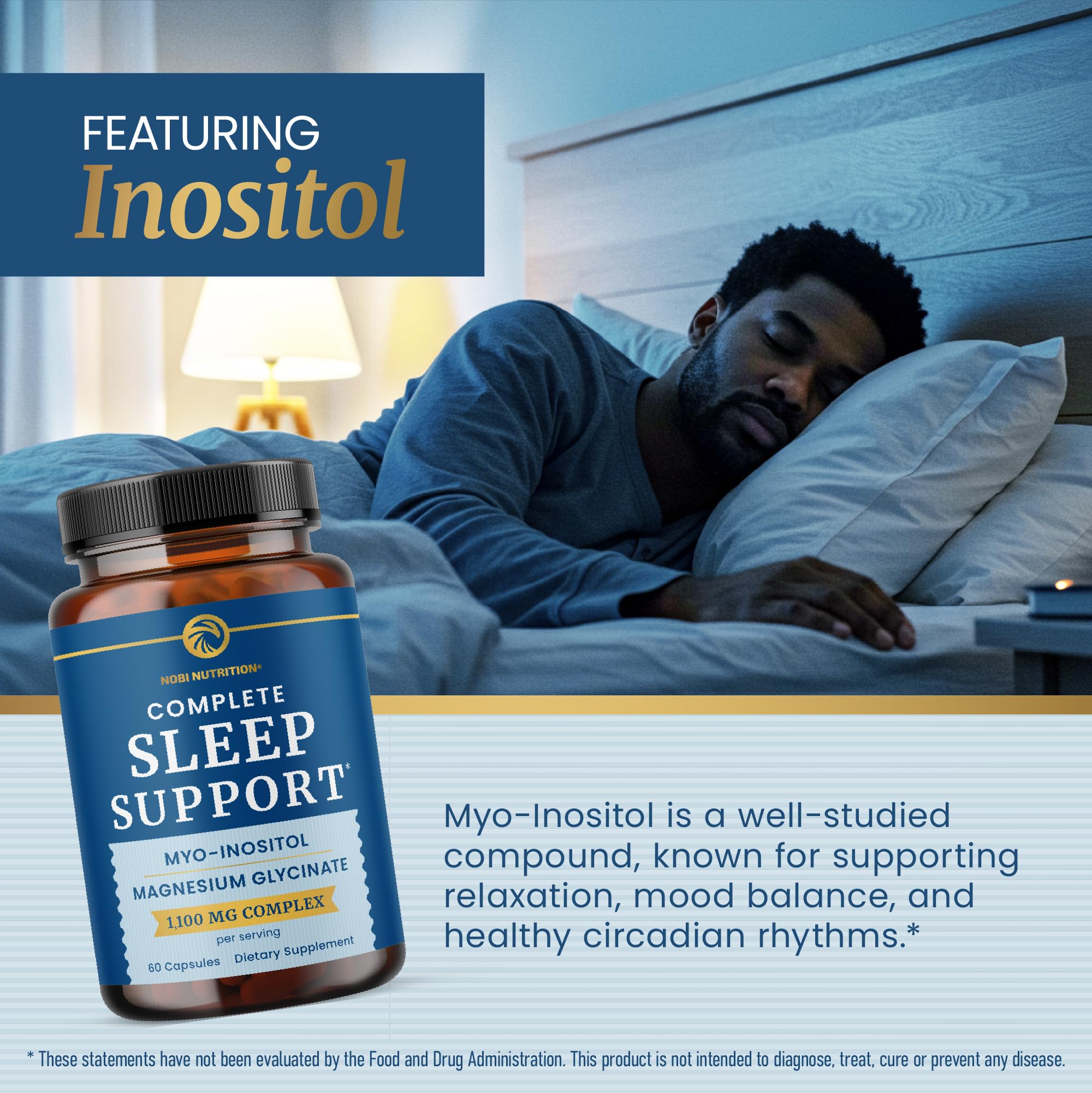 Complete Sleep Support | Myo Inositol + Magnesium Glycinate | Restful Sleep & Relaxation Support | 1100MG Complex | Melatonin-Free, Non-GMO | Inositol Supplement with Magnesium-Glycinate | 60 Ct Nobi Nutrition uk supplements