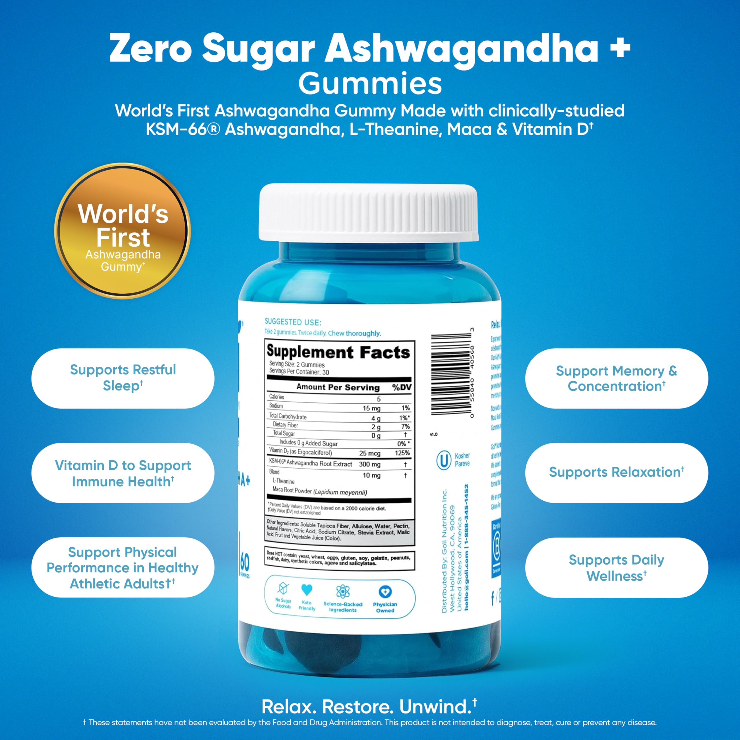 Goli Zero Sugar 6 Pack Bundle - World's First 3-in-1 Pre, Post, Probiotic, Apple Cider Vinegar with Vitamin B12 and Probiotics to Address Bloating, Ashwagandha & L-Theanine, Vitamin D Gummies Goli uk supplements