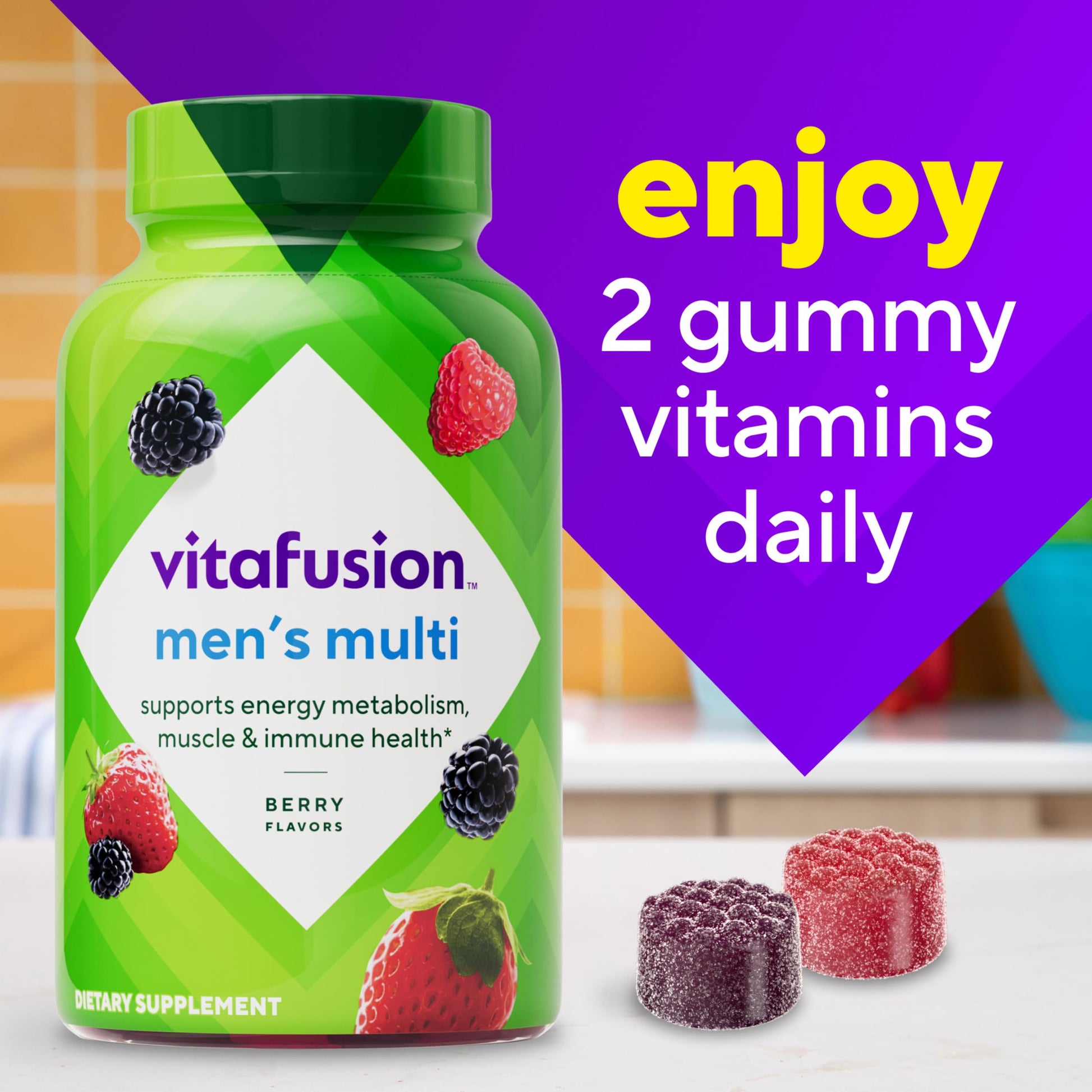 vitafusion Adult Gummy Vitamin Supplement for Men, Berry Flavored, A, C, D, E, B6, B12, Daily, 120 Count, 60 Day Supply Vitafusion uk supplements