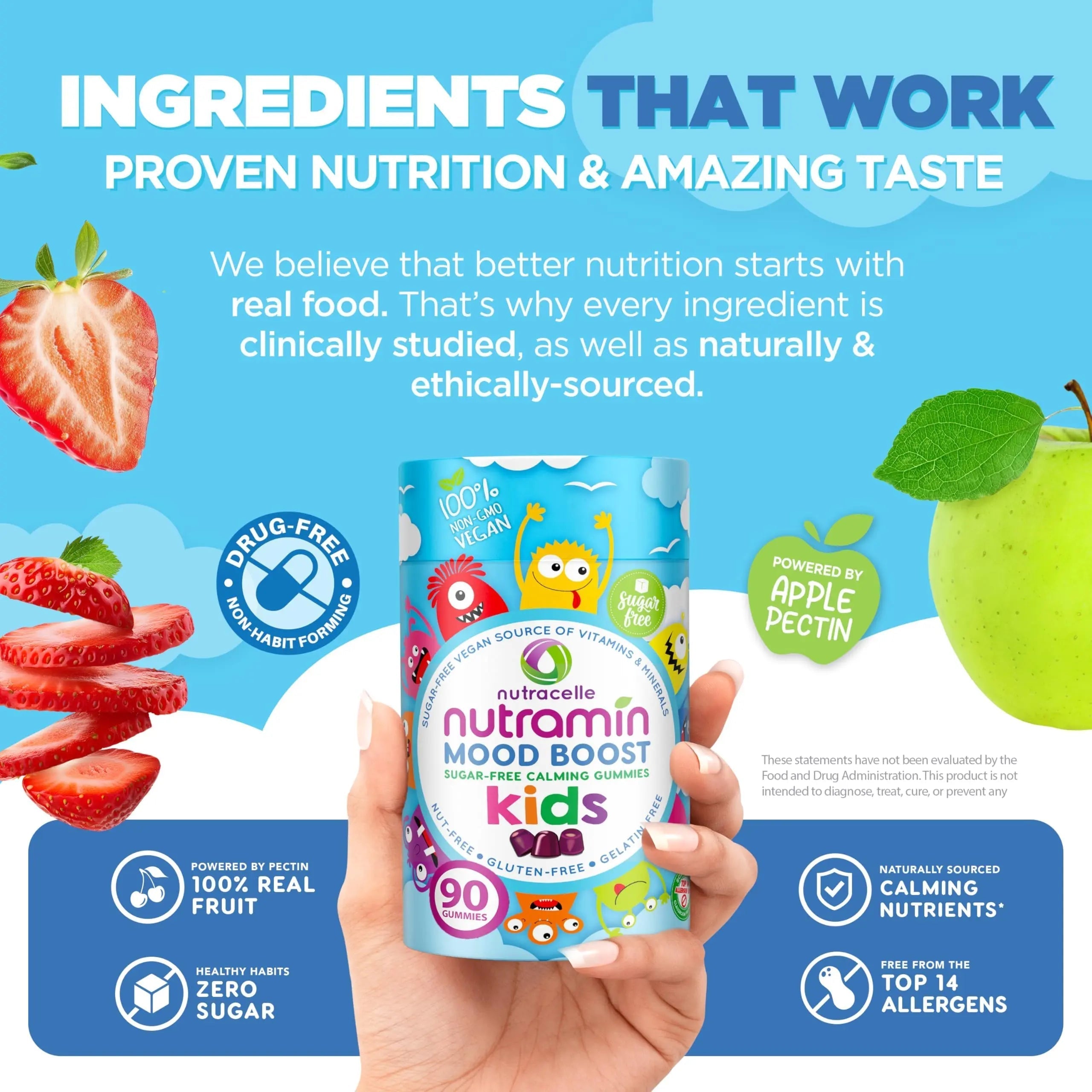 NUTRAMIN Kids Mood Boost Vegan Vitamin Gummy: Calming Magnesium Citrate Supplement for Children with Ashwagandha & Vitamin B Complex to Relax & Focus Nutracelle uk supplements