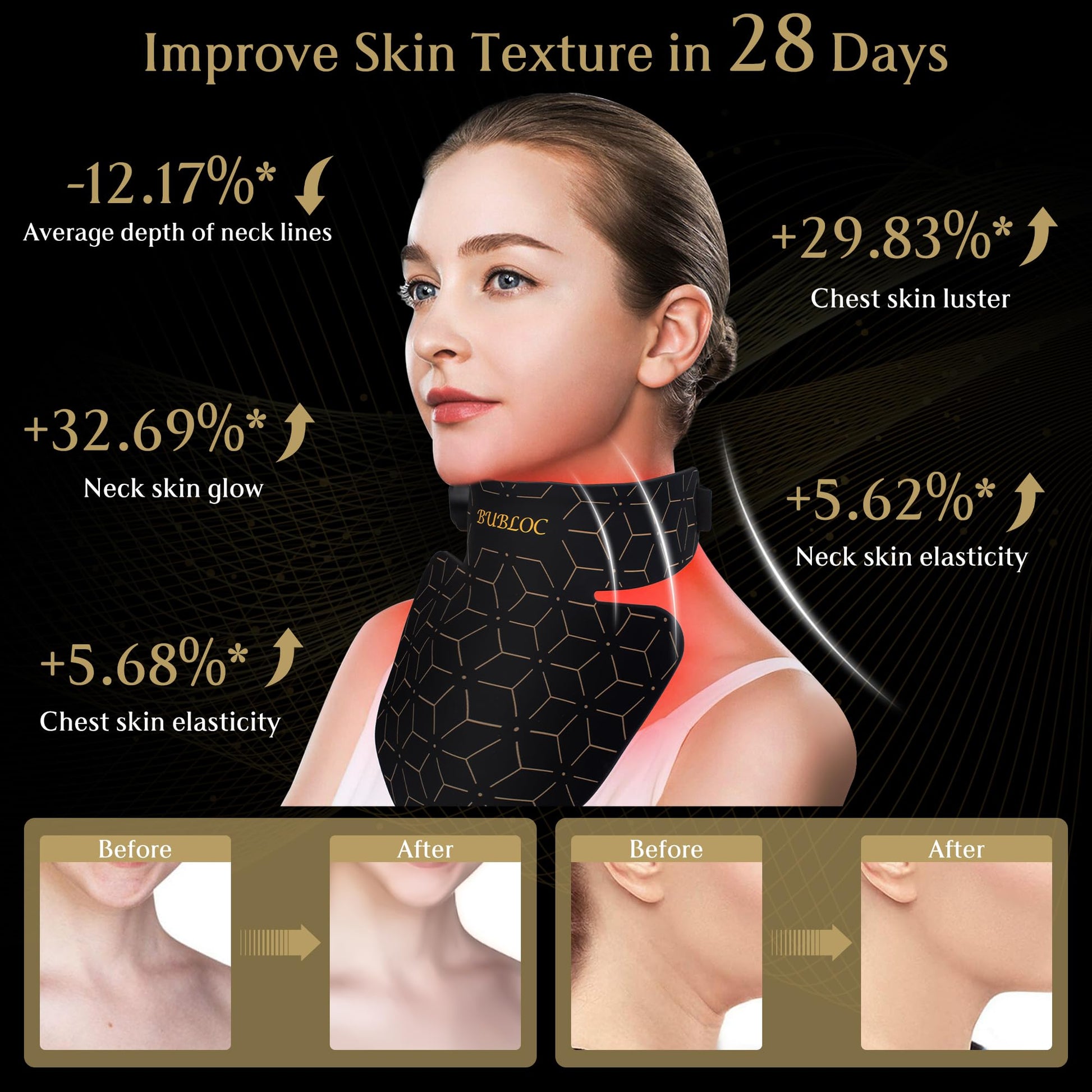 Upgraded Red Light Therapy Mask for Neck & Décolleté, 850 nm Wireless Infrared Light Therapy Suitable BUBLOC uk supplements