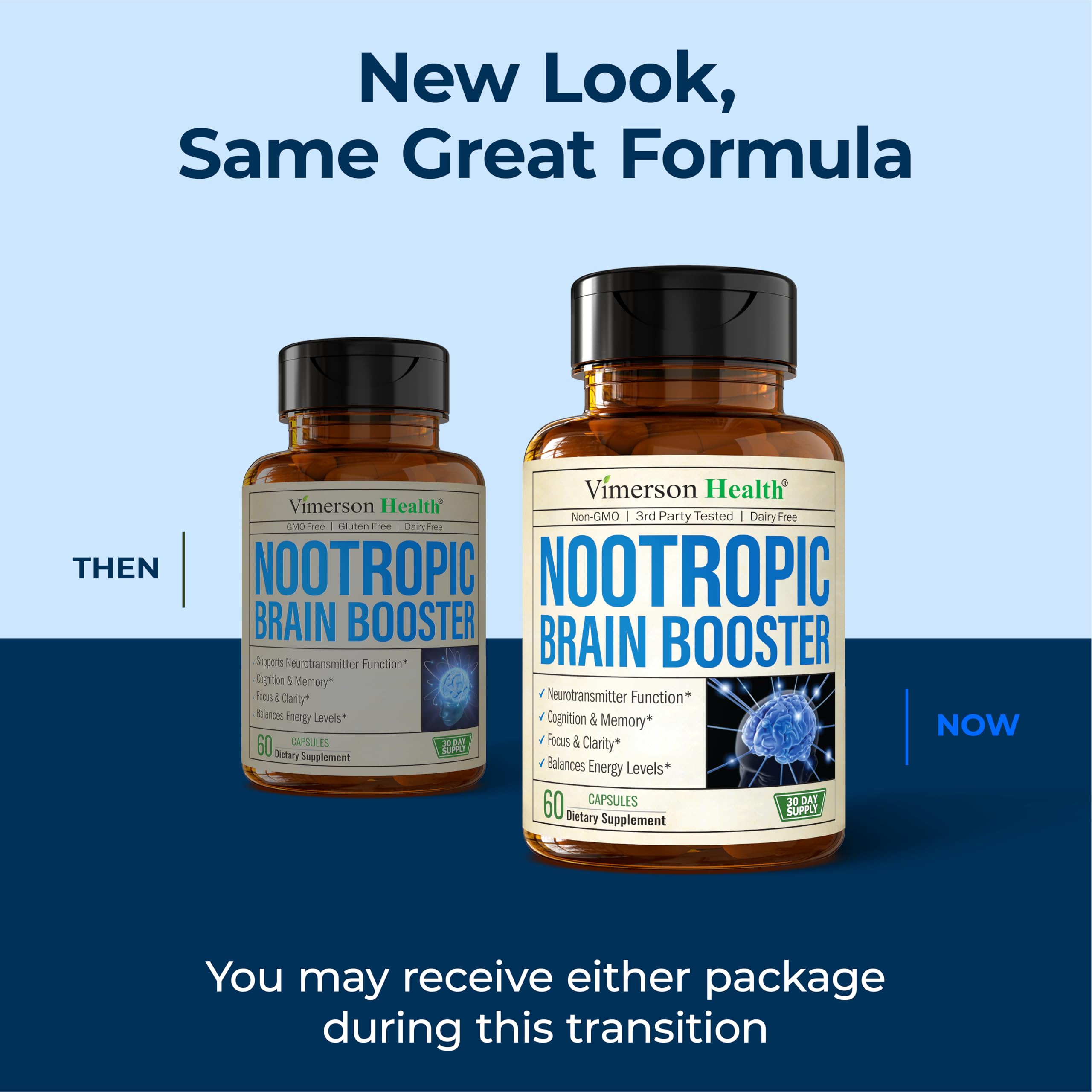 Nootropics Brain Support Supplement - Nootropic Brain Booster for Improved Focus, Concentration & Memory. Brain Nootropic for Brain Health, Mood & Energy Support. Non-GMO. Made in the USA. 60 Capsules Vimerson Health uk supplements
