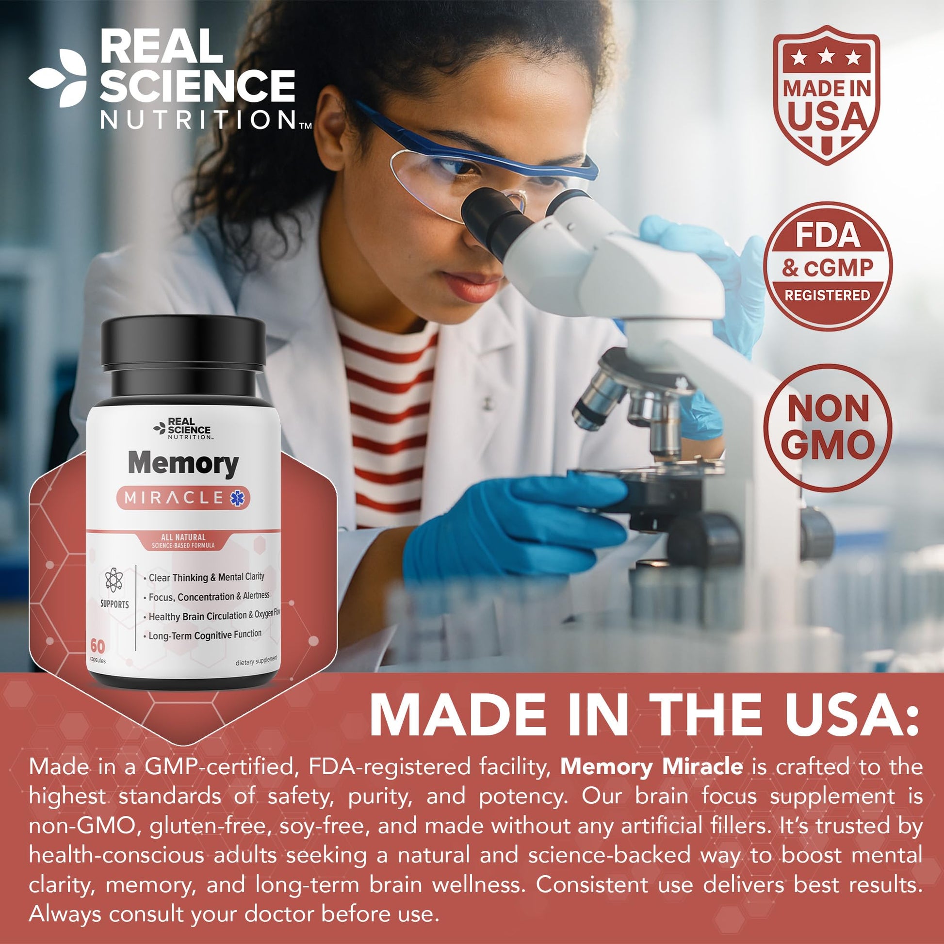 Real Science Nutrition Offers Memory Miracle – Brain and Memory Support Supplement for Focus, Mental Clarity & Brain Health – Nootropic Brain Booster with Nitric Oxide – 60 Capsules Real Science Nutrition uk supplements