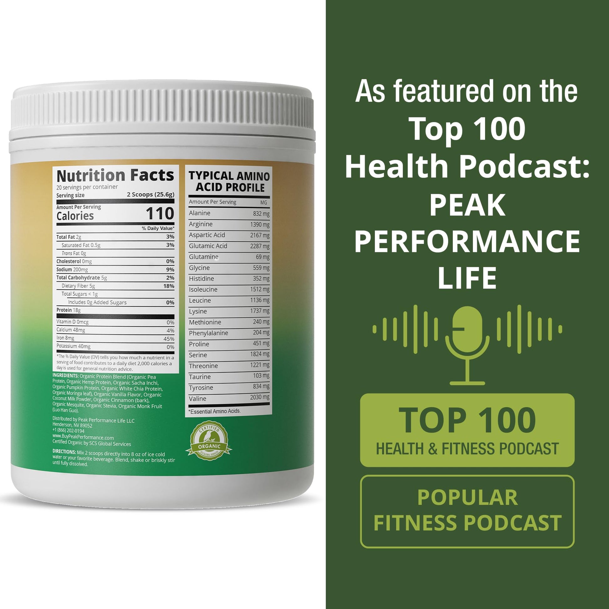 Peak Performance Organic Paleo Grain Free Plant Based Raw Vegan Protein Powder. Amazing Amino Acid Profile and Less Than 1g of Sugar. with Hemp and Pea Protein Vanilla Flavored Peak Performance uk supplements