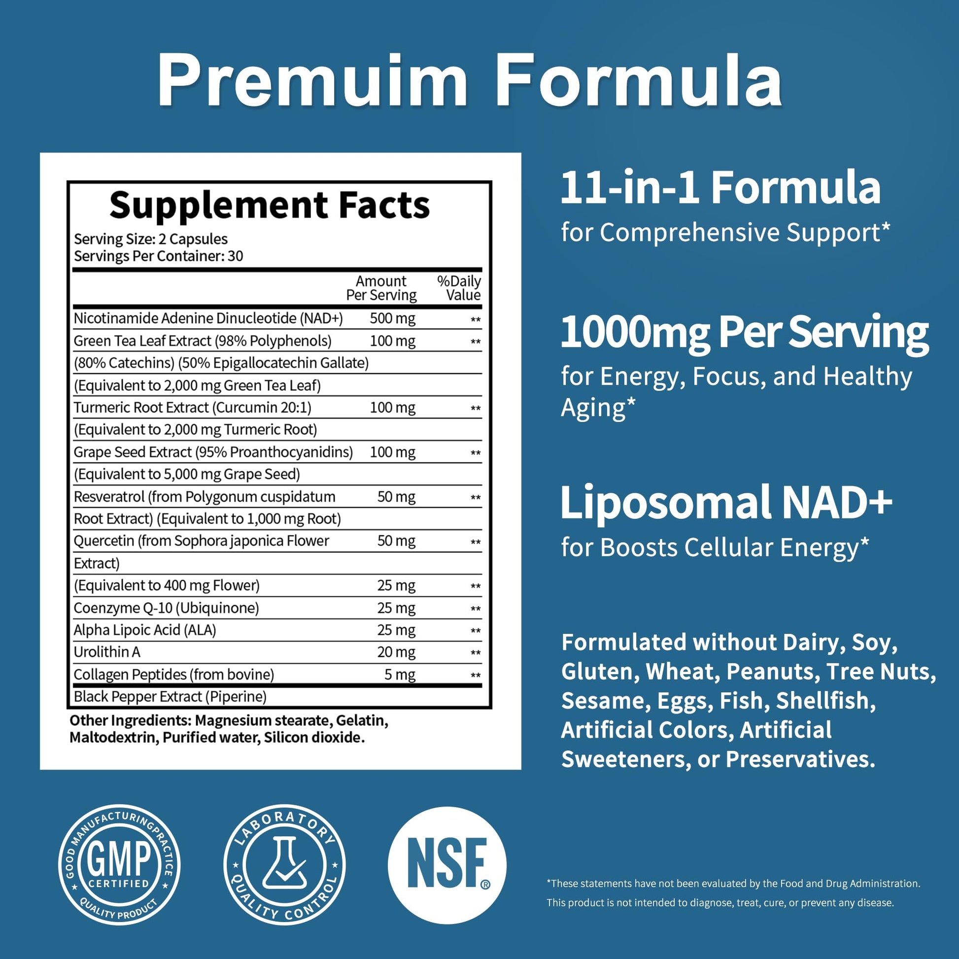 NAD Supplement 11-in-1 Extra Strength – Liposomal NAD with Resveratrol, CoQ10, Urolithin A, ALA & Turmeric – Supports Anti-Aging, Cellular Repair, Energy & Focus – for Women & Men – 60 Capsules JuvaNutra uk supplements
