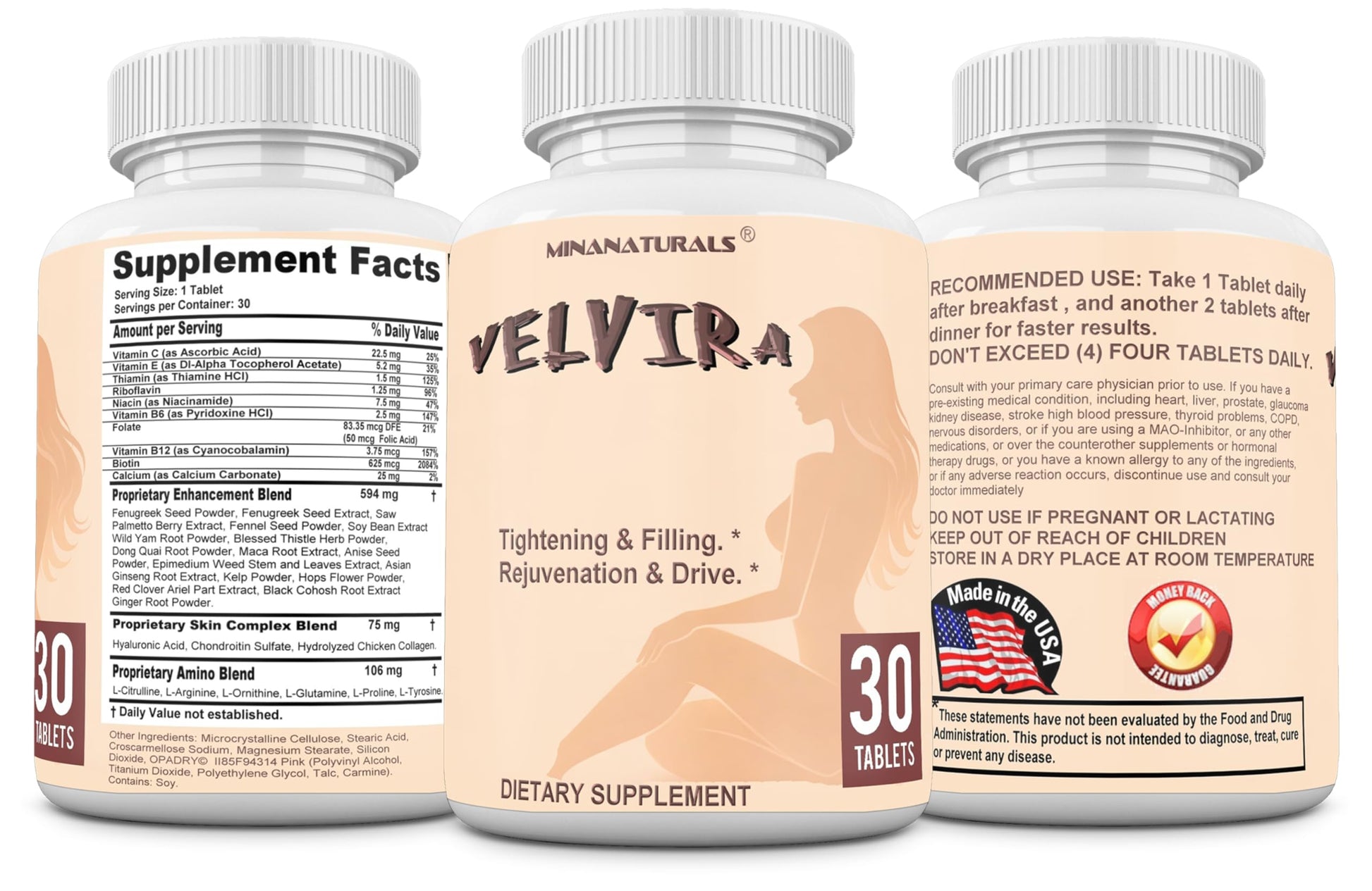 MINANATURALS VELVIRA Feminine Wellness Support Supplement for Women Herbal Rejuvenation Formula with Vitamins, Amino Acids & Collagen 30 Tablets MINANATURALS uk supplements