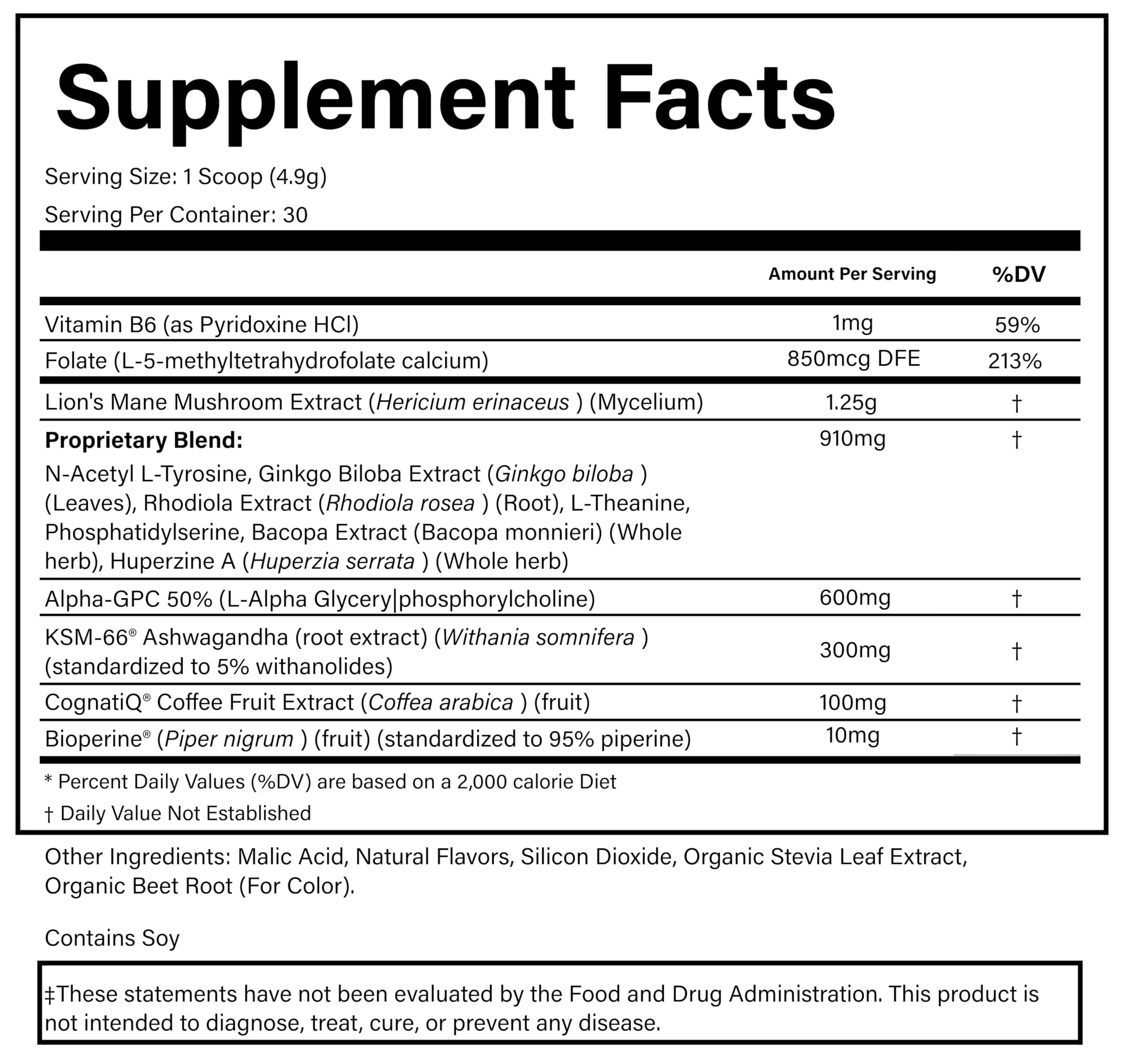 PURE® Healthy Brain Nootropic Powder - 30 Servings - 1.25g Lion’s Mane, 600mg Alpha-GPC & KSM-66® Ashwagandha - Cognitive Support for Memory, Focus & Stress Relief - 147 Grams, Strawberry Flavor! PURE uk supplements