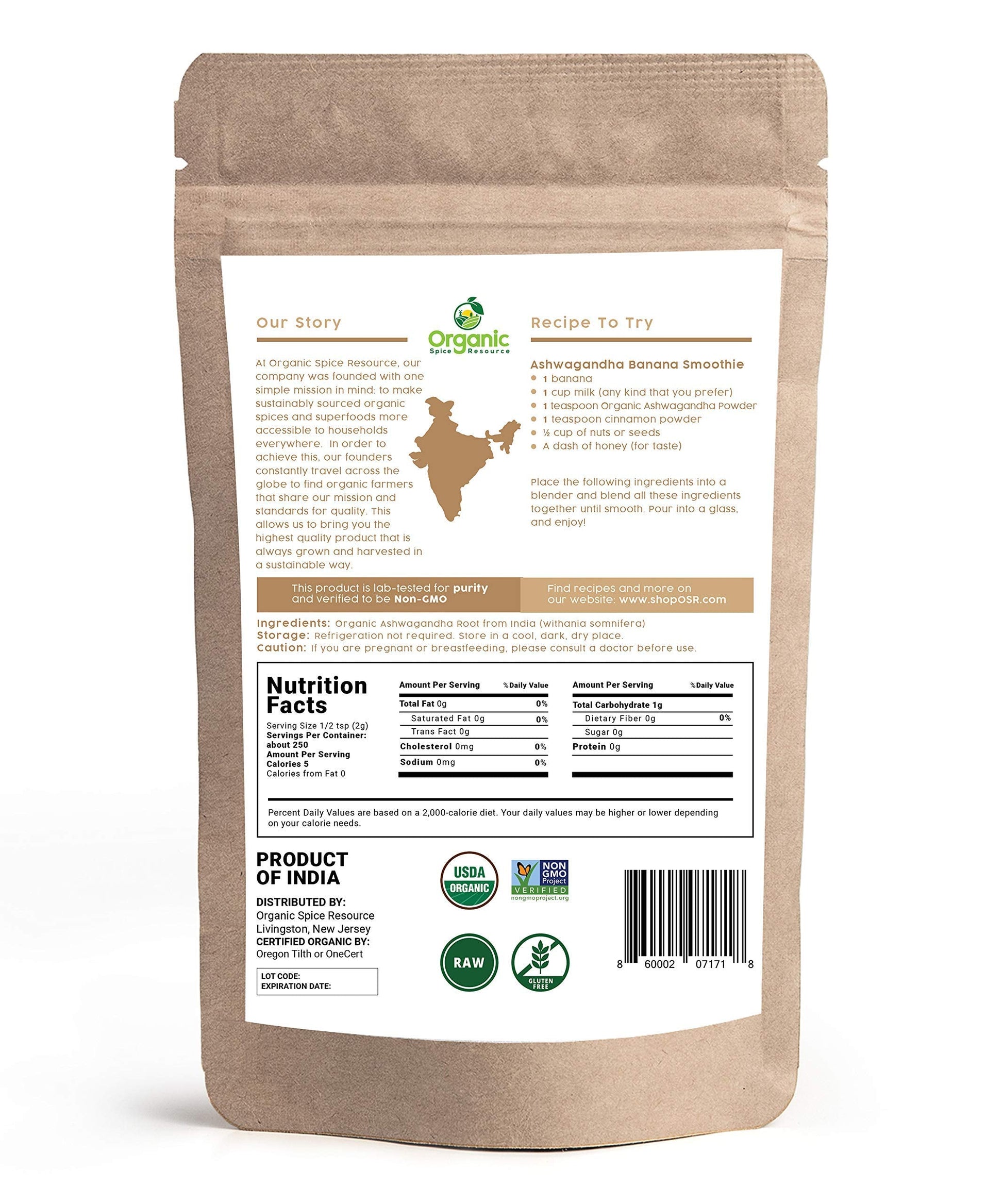 Organic Ashwagandha Root Powder - 1.10 lbs (17.64 oz) | Resealable Kraft Bag,Non-GMO, Indian Ginseng, Withania Somnifera -100% Raw from India, by SHOPOSR Organic Spice Resource uk supplements