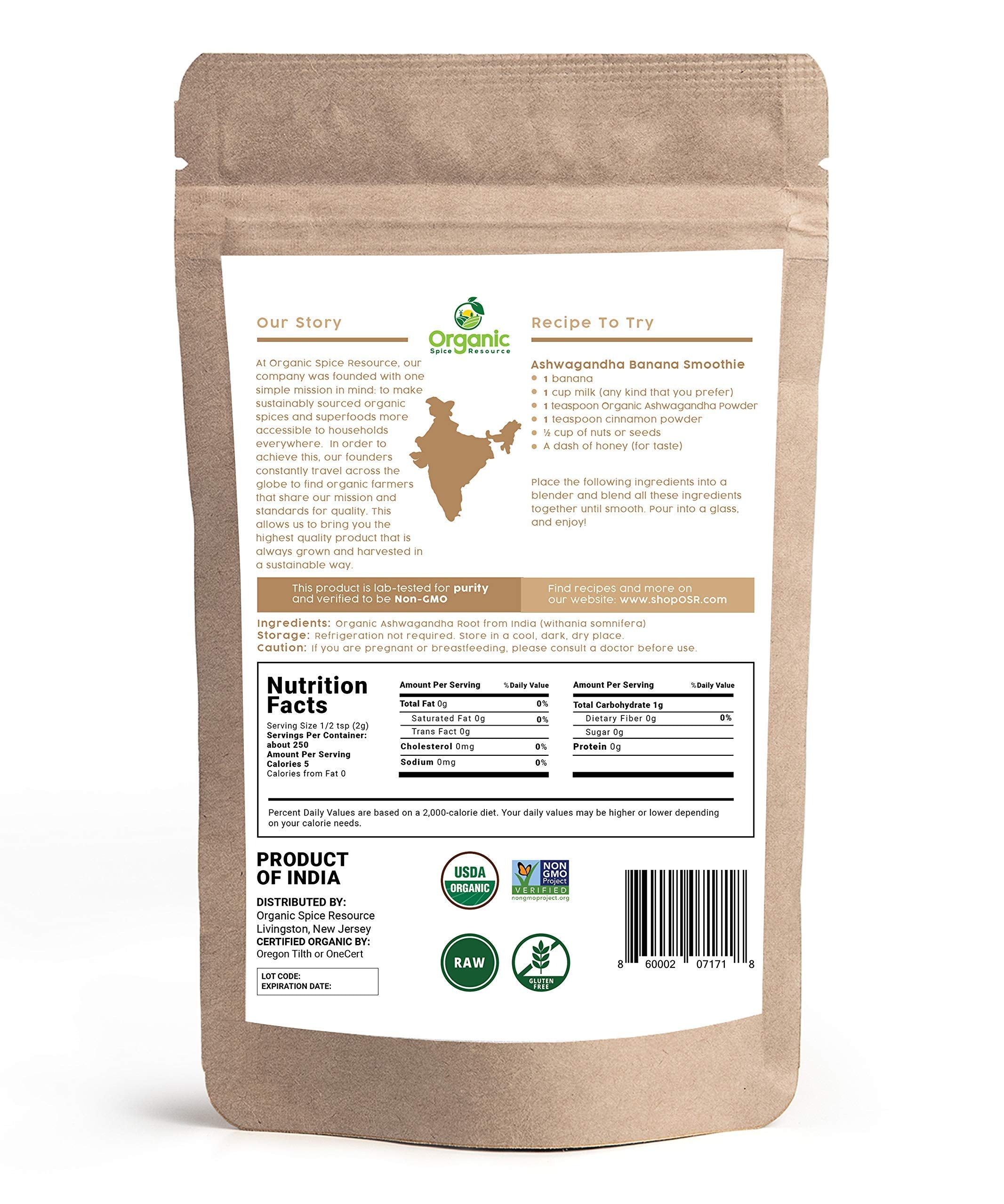 Organic Ashwagandha Root Powder - 1.10 lbs (17.64 oz) | Resealable Kraft Bag,Non-GMO, Indian Ginseng, Withania Somnifera -100% Raw from India, by SHOPOSR Organic Spice Resource uk supplements