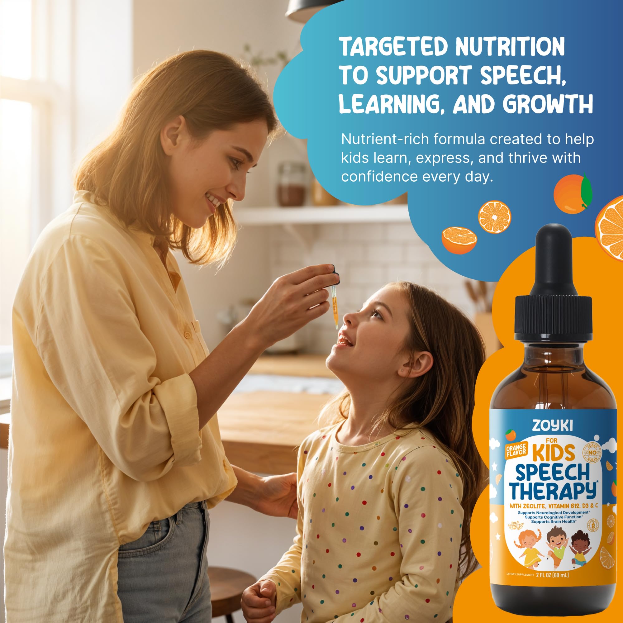 Zoyki Speech Therapy Drops for Kids - Speech Support Supplement for Communication Delay Cognitive Function Language & Brain Development with Zeolite Vitamins B12 D3 C - Sugar Free Gluten-Free Vegan Zoyki uk supplements
