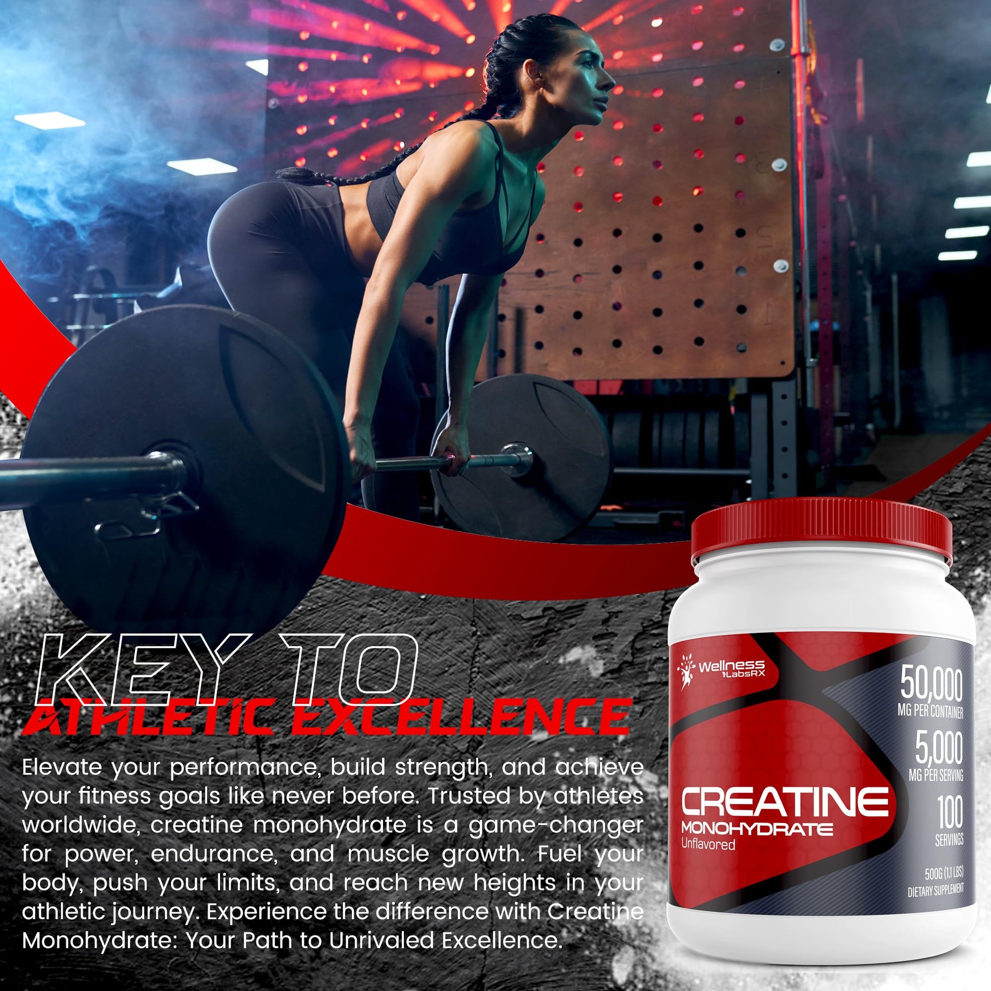 Creatine Monohydrate Powder - 5000mg Micronized for Muscle Growth, Enhanced WELLNESS LABSRX uk supplements
