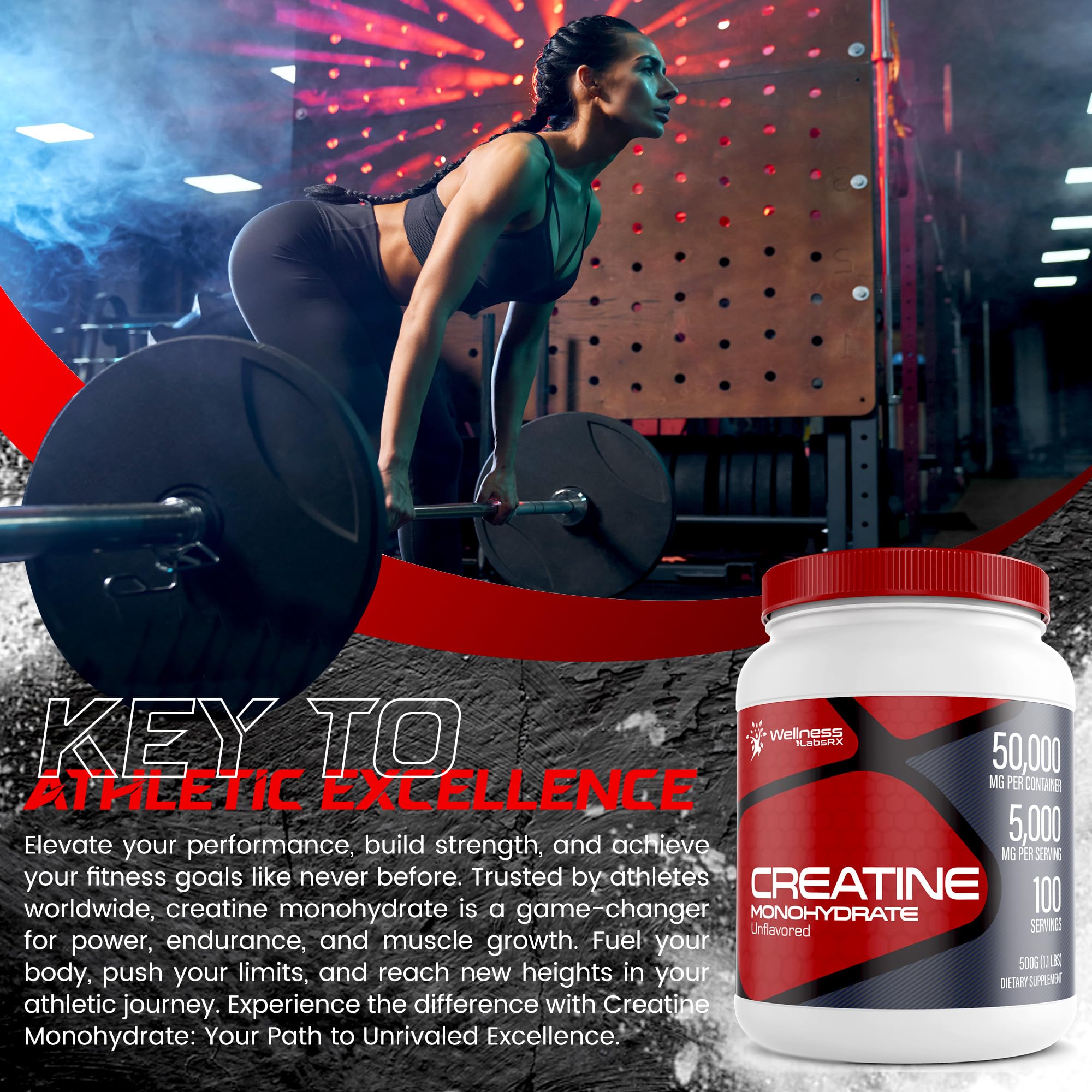 Creatine Monohydrate Powder - 5000mg Micronized for Muscle Growth, Enhanced WELLNESS LABSRX uk supplements