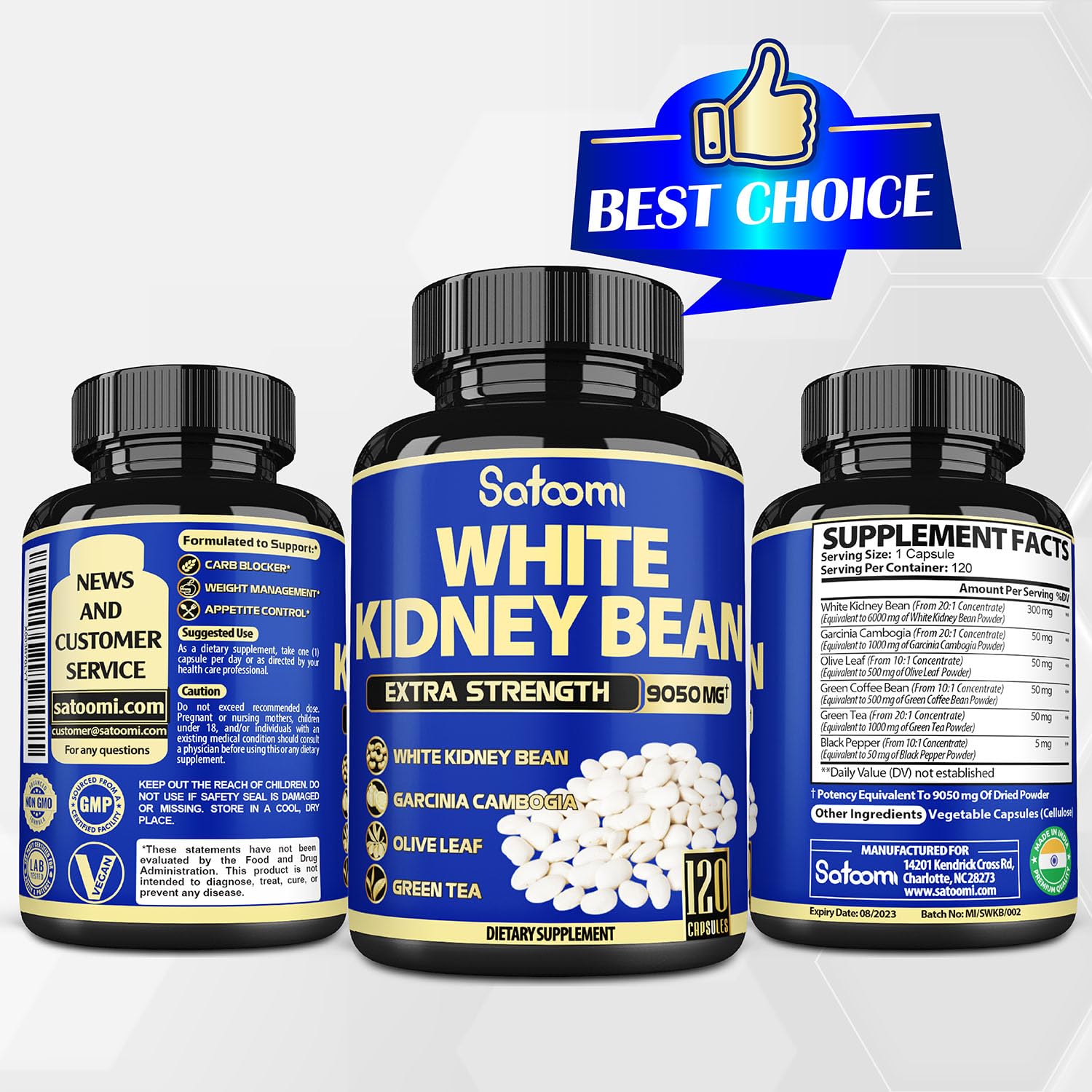 6in1 White Kidney Bean Extract Capsules 9050 Mg - with Garcinia Cambogia, Olive Leaf Satoomi uk supplements