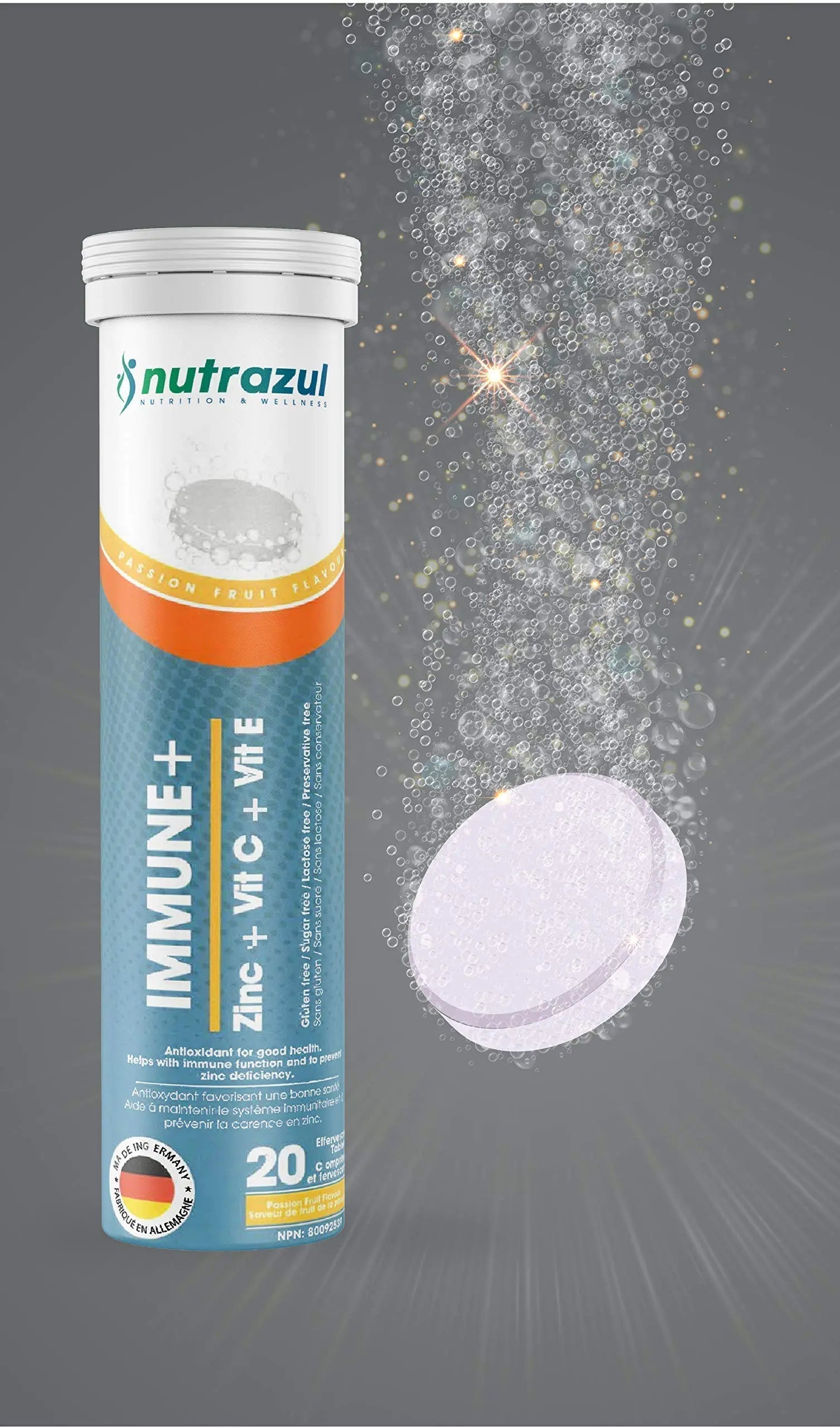 nutrazul Immune+ Effervescent Tablets | Vitamin C and Zinc with Vitamin E | 20 Tablets | Immune Support for Adults & Kids nutrazul uk supplements