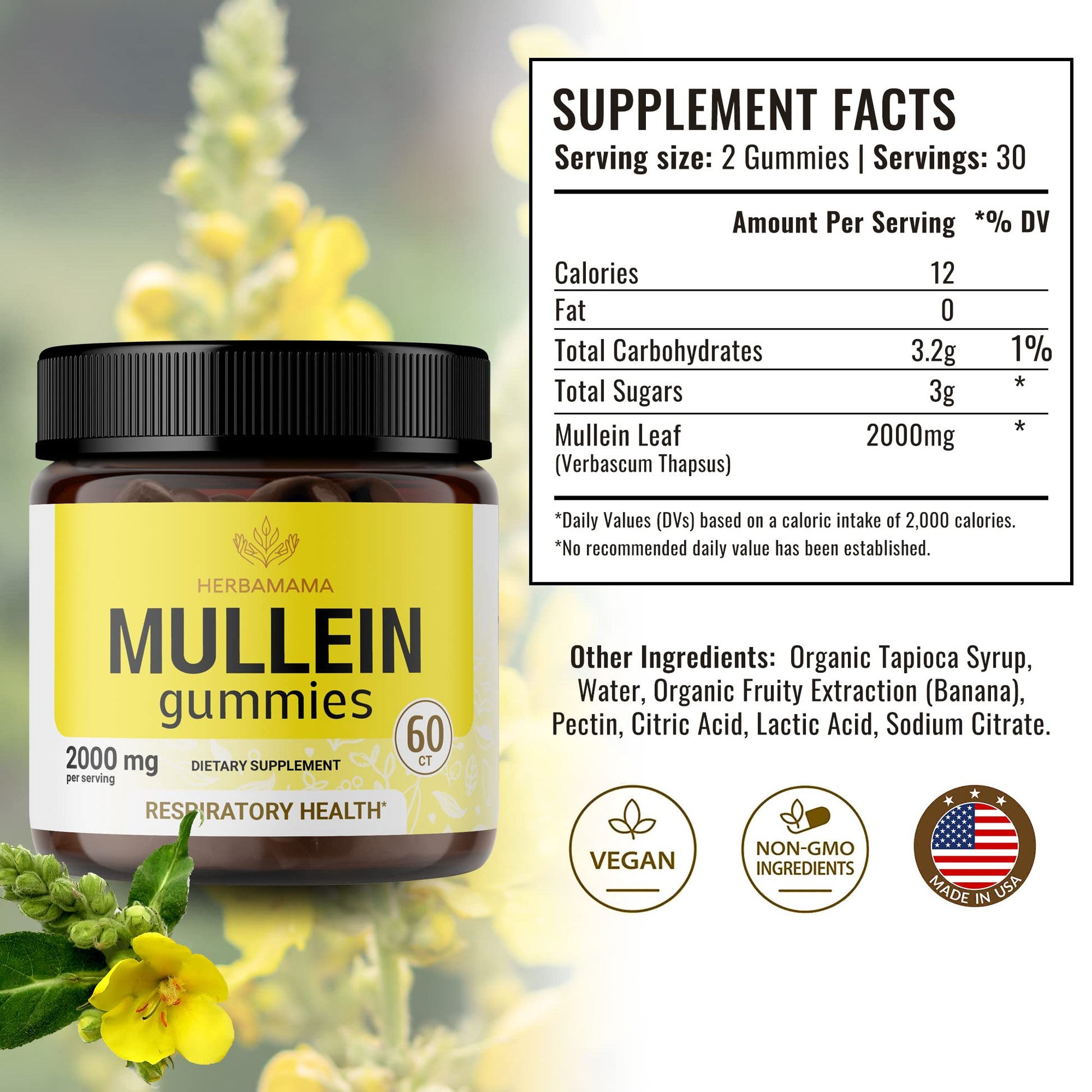 HERBAMAMA Mullein Gummies - Mullein Leaf Dietary Supplement for Respiratory HERBAMAMA uk supplements