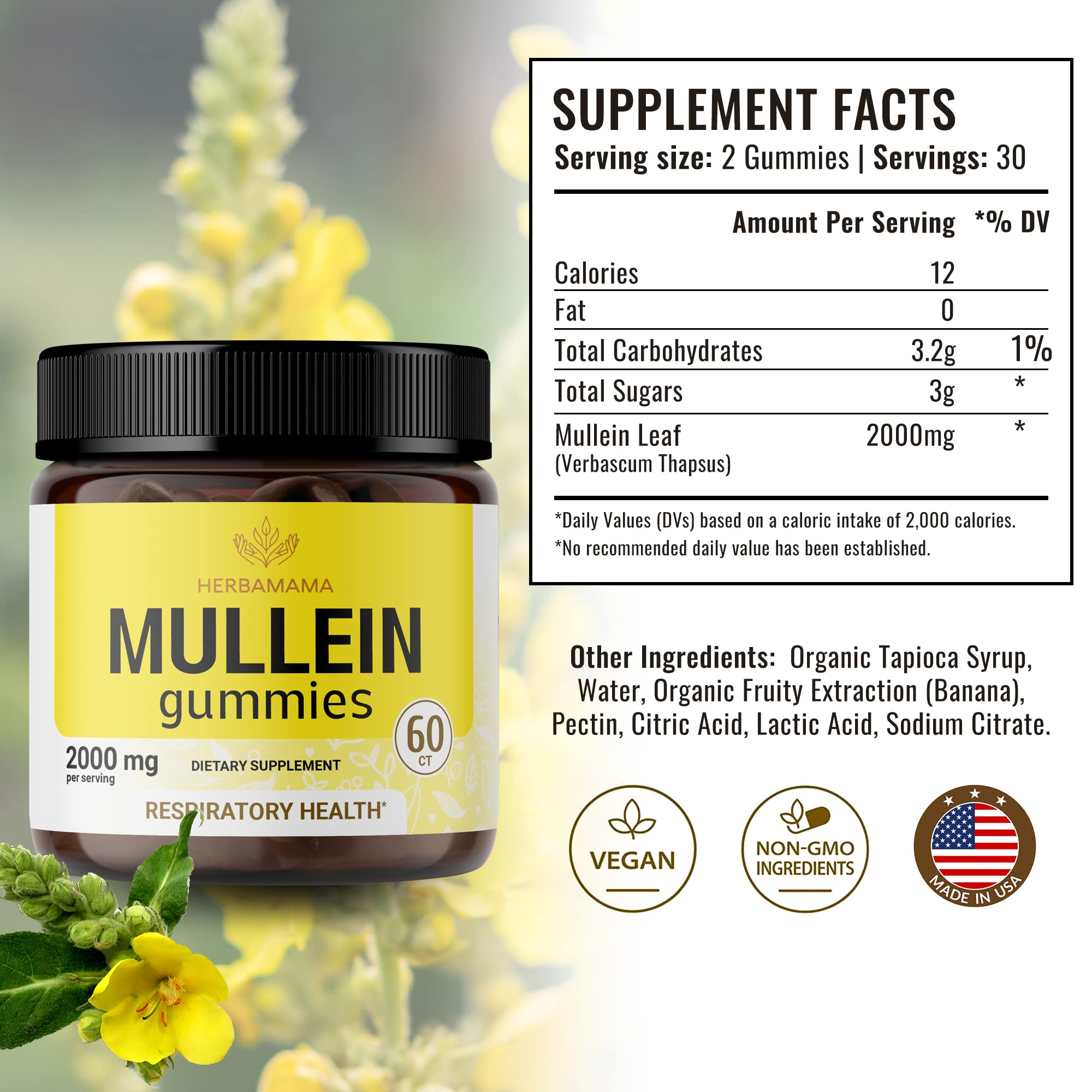 HERBAMAMA Mullein Gummies - Mullein Leaf Dietary Supplement for Respiratory HERBAMAMA uk supplements