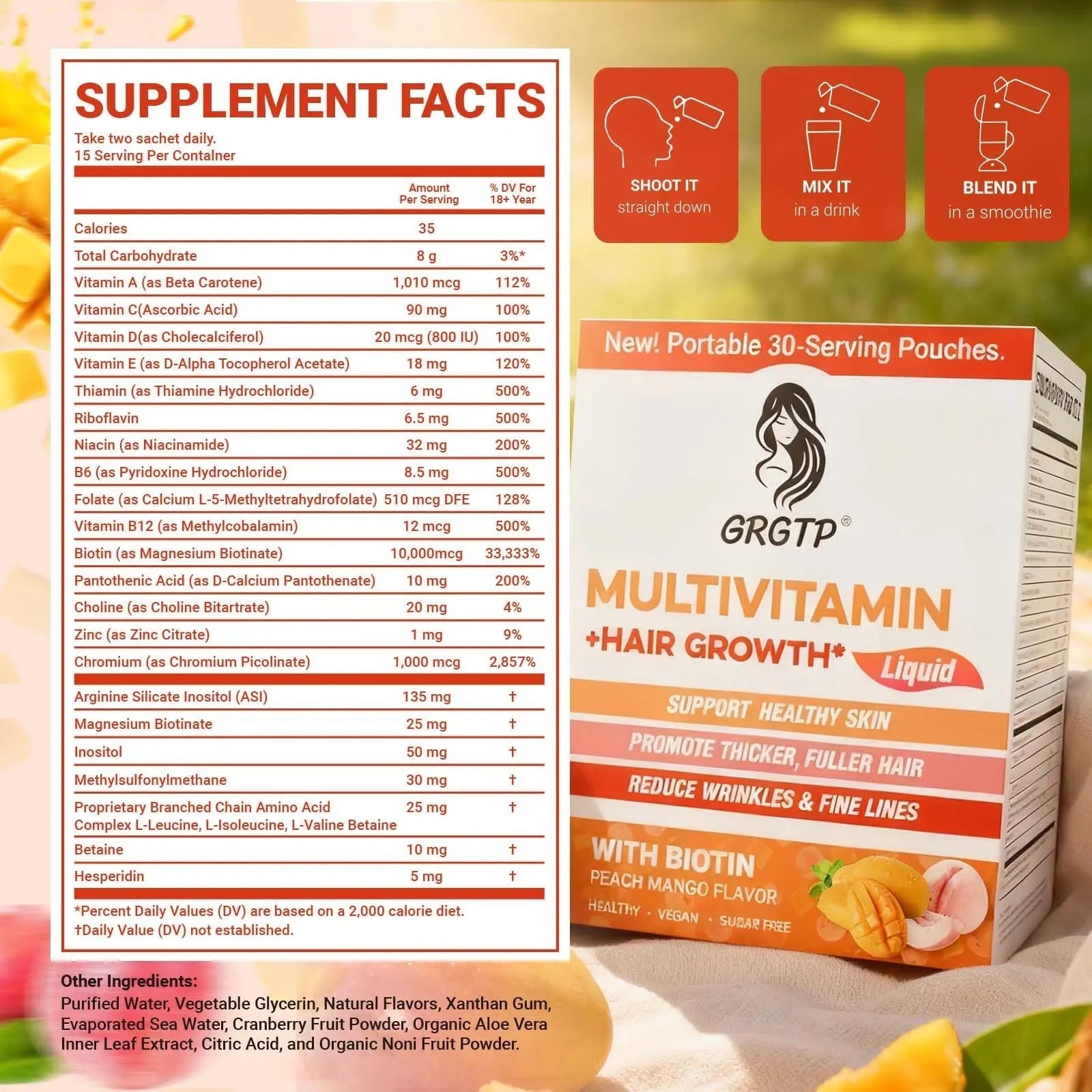 Liquid Multivitamin + Hair Growth | Biotin 10000mcg | Support Healthy Skin,Promote Thicker,Fuller Hair,Reduce Wrinkles & Fine Lines | 15.22 Fl Oz GRGTP uk supplements