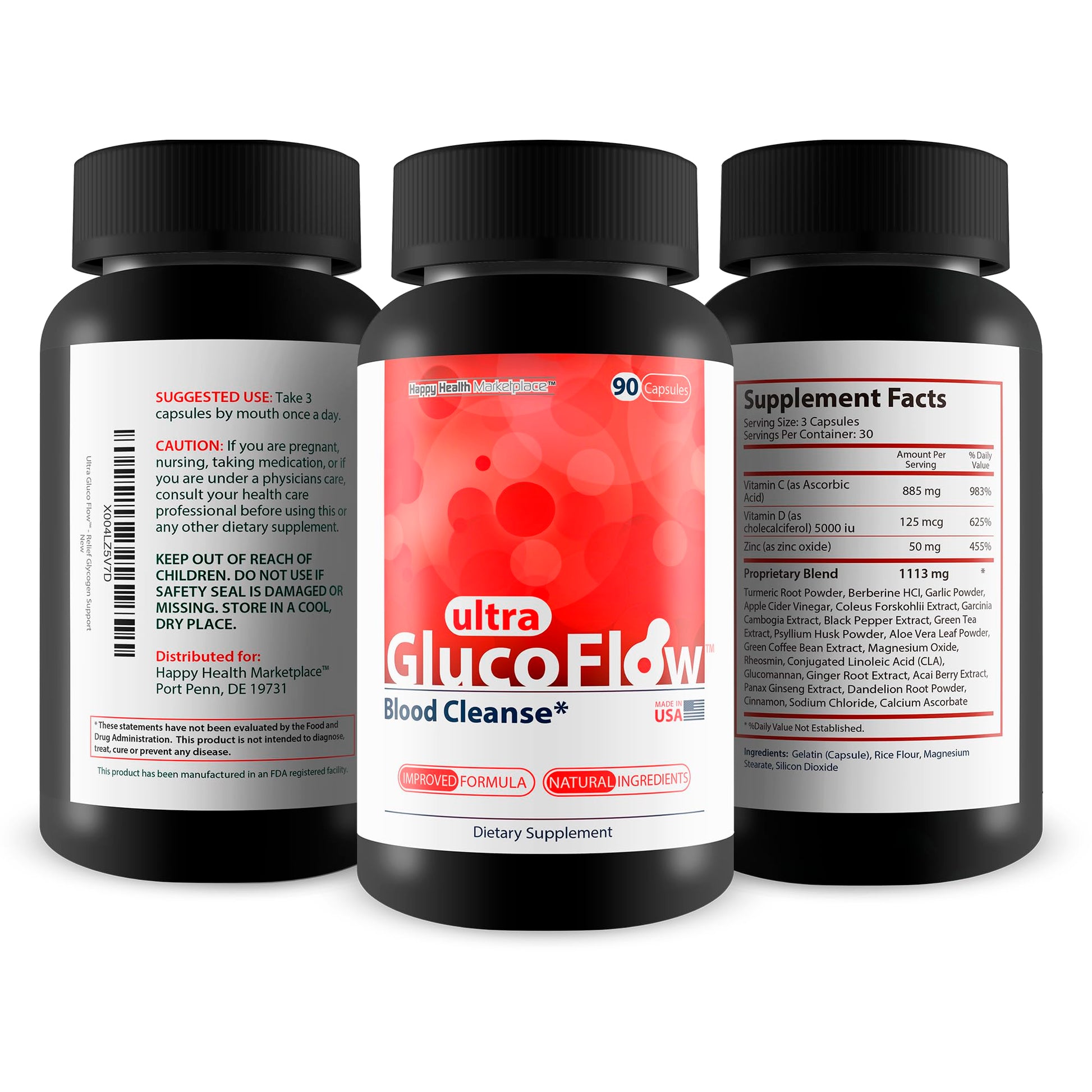 Ultra Gluco Flow - Improved Formula - Our Best Blood Cleanse Detox Cleanse Blood Support Pills - Blood Health Blood Circulation Pills Detox Cleanse Blood Gluco Bio Sweet Relief Glycogen Support Happy Health Marketplace uk supplements