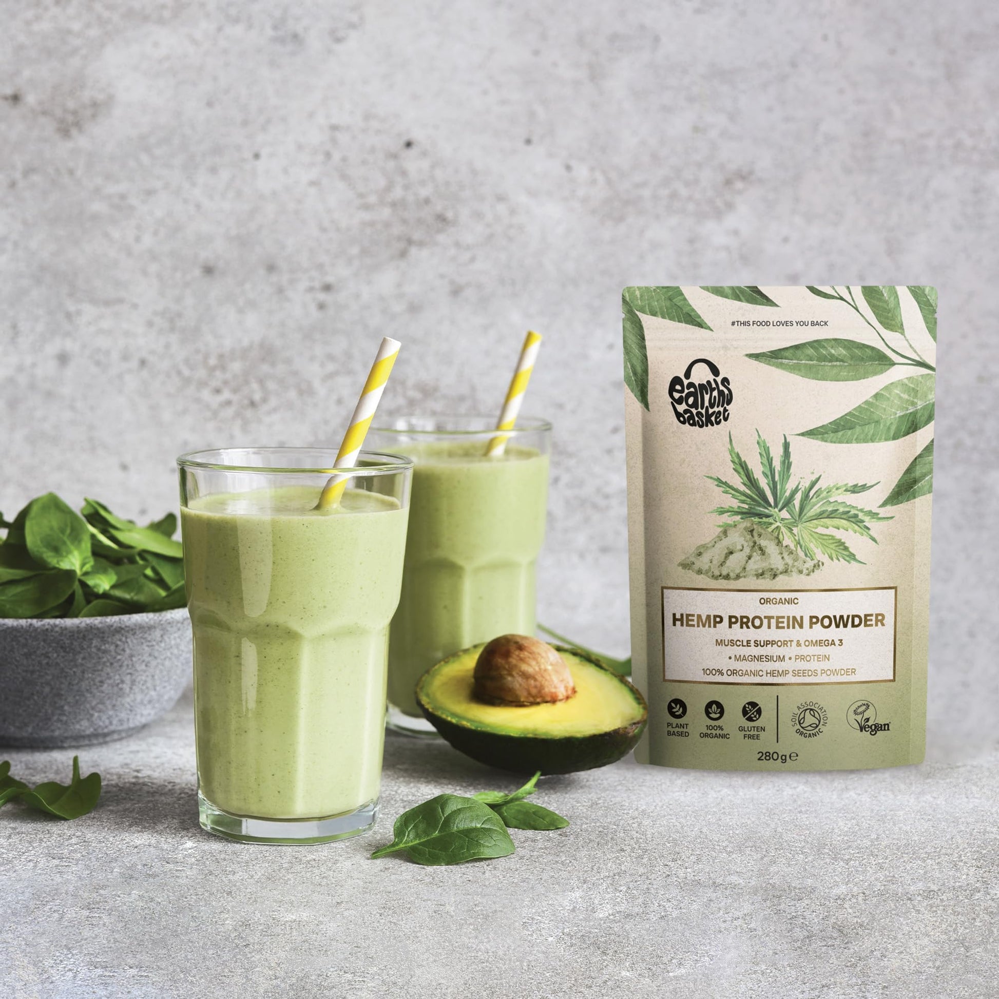 Earths Basket Organic Hemp Protein Powder,280g Natural, Unflavoured, Vegan, Gluten Free EARTHS BASKET uk supplements
