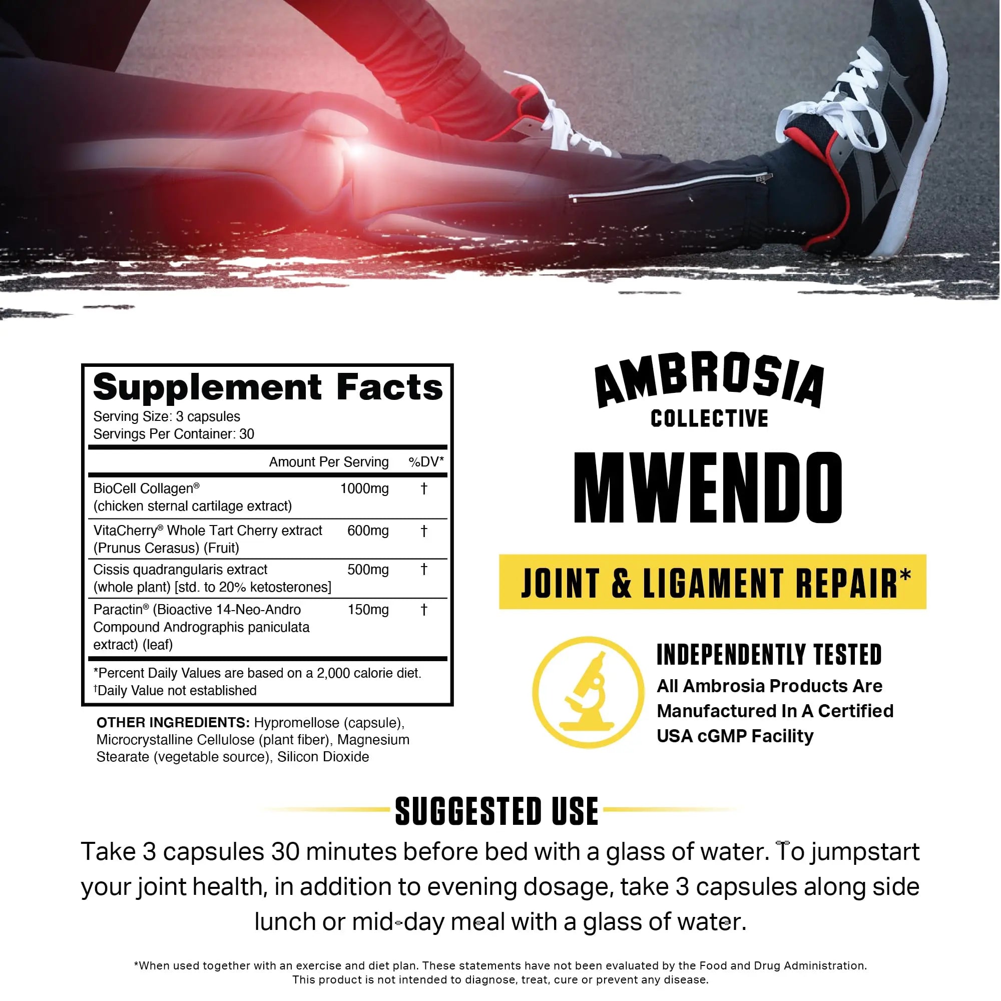 Ambrosia Mwendo - Joint & Ligament Repair | Strengthen Tendons & Increase Soft Tissue Extensibility | Muscle Soreness, & Recovery Time with BioCell Collagen | 90 Veggie Capsules Ambrosia uk supplements