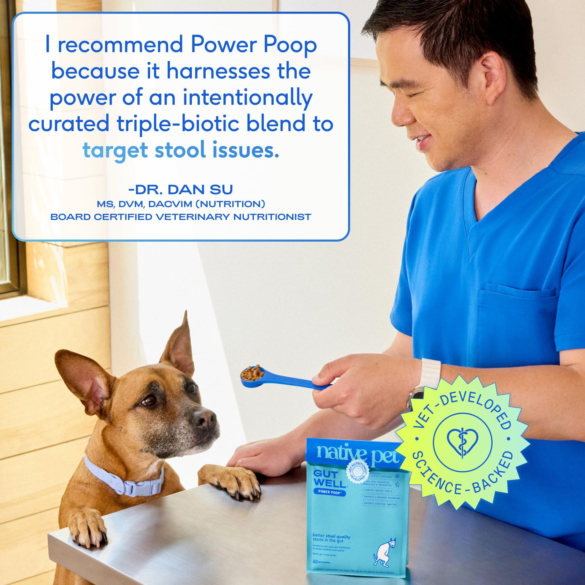 GutWell Power Poop - Digestive Enzymes & Fiber for Dogs - Dog Fiber Supplements Help with Diarrhea Relief, Upset Stomach, Pet Gas & Gut Health with Targeted Triple-Biotic Blend & M-Fiber - 60 Scoops Native Pet uk supplements