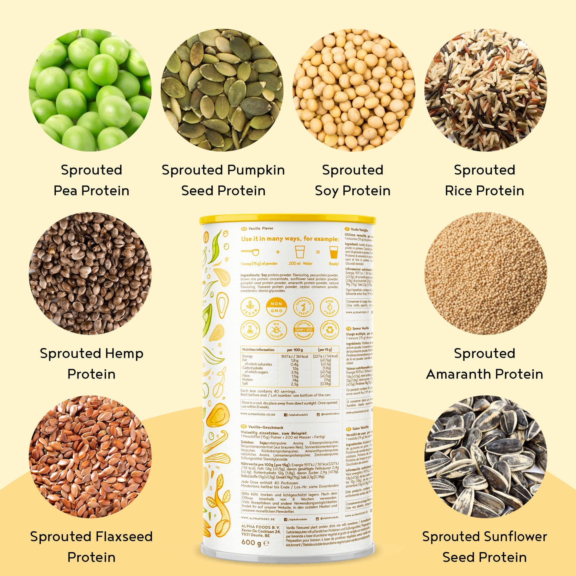 Vegan Protein Powder Vanilla - 1.2kg(80 servings) - 100% Plant Based Protein Powders Alpha Foods uk supplements