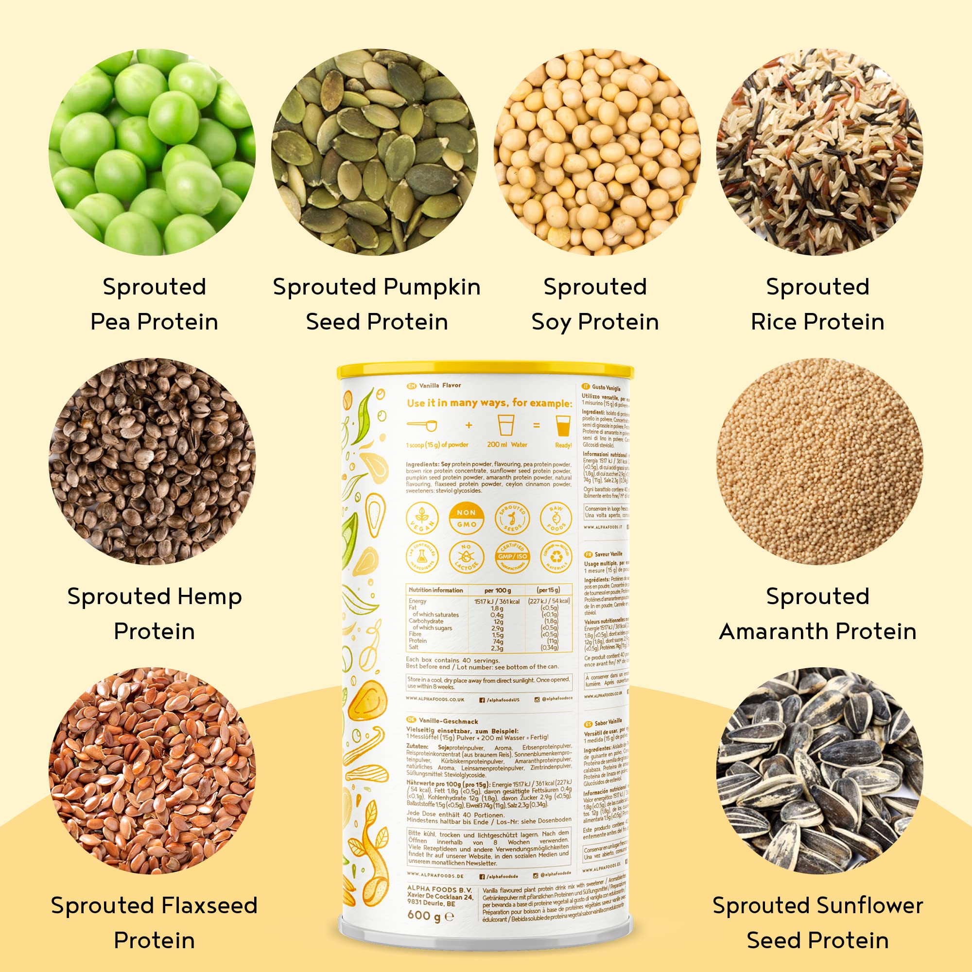 Vegan Protein Powder Vanilla - 1.2kg(80 servings) - 100% Plant Based Protein Powders Alpha Foods uk supplements