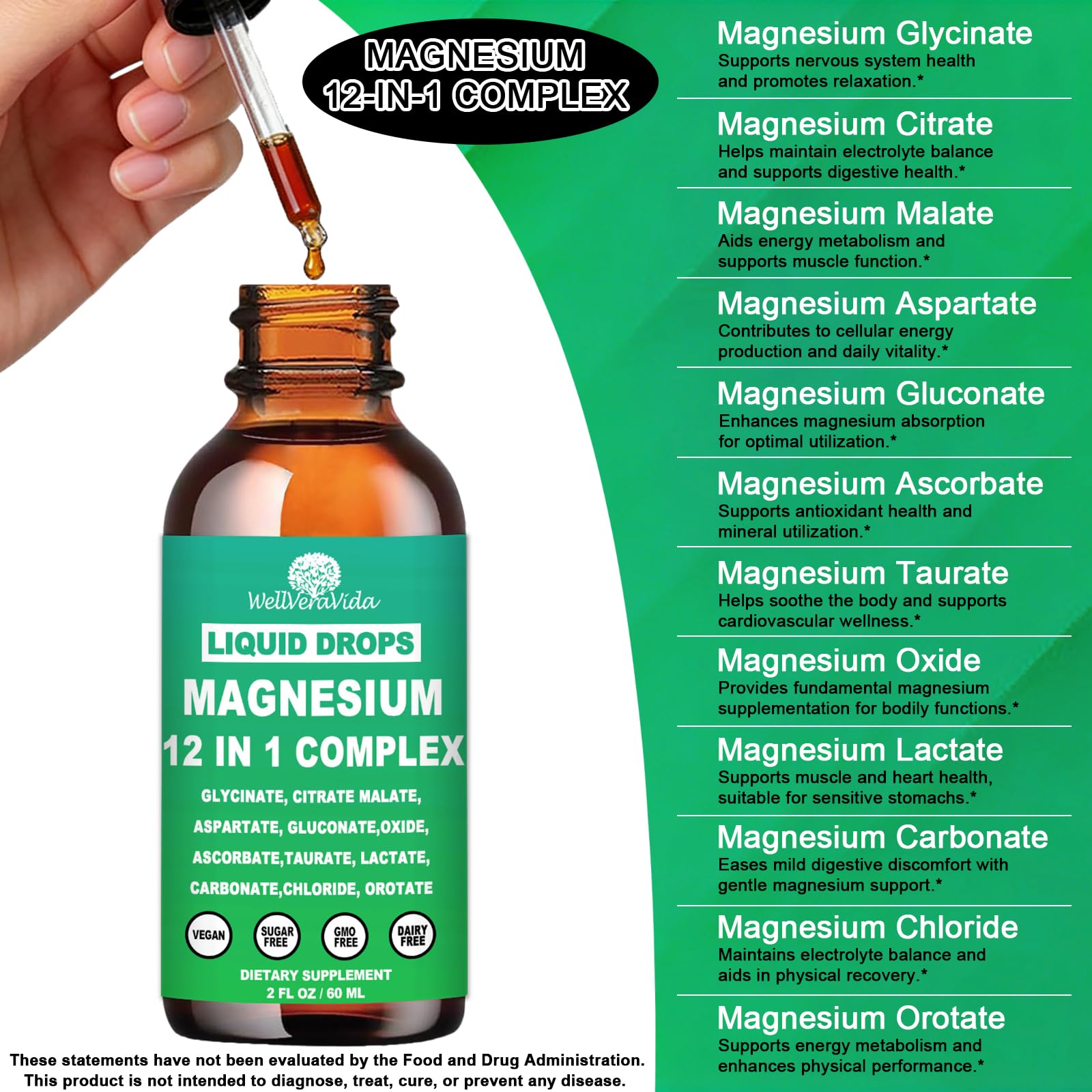 Magnesium Complex 700mg, 12 in 1 Magnesium Supplement with Glycinate Citrate Malate Oxide Taurate Aspartate Orotate Magnesium Relaxation, Muscle, Sleep Support, High Absorption Liquid Magnesium丨Vegan WellVeraVida uk supplements