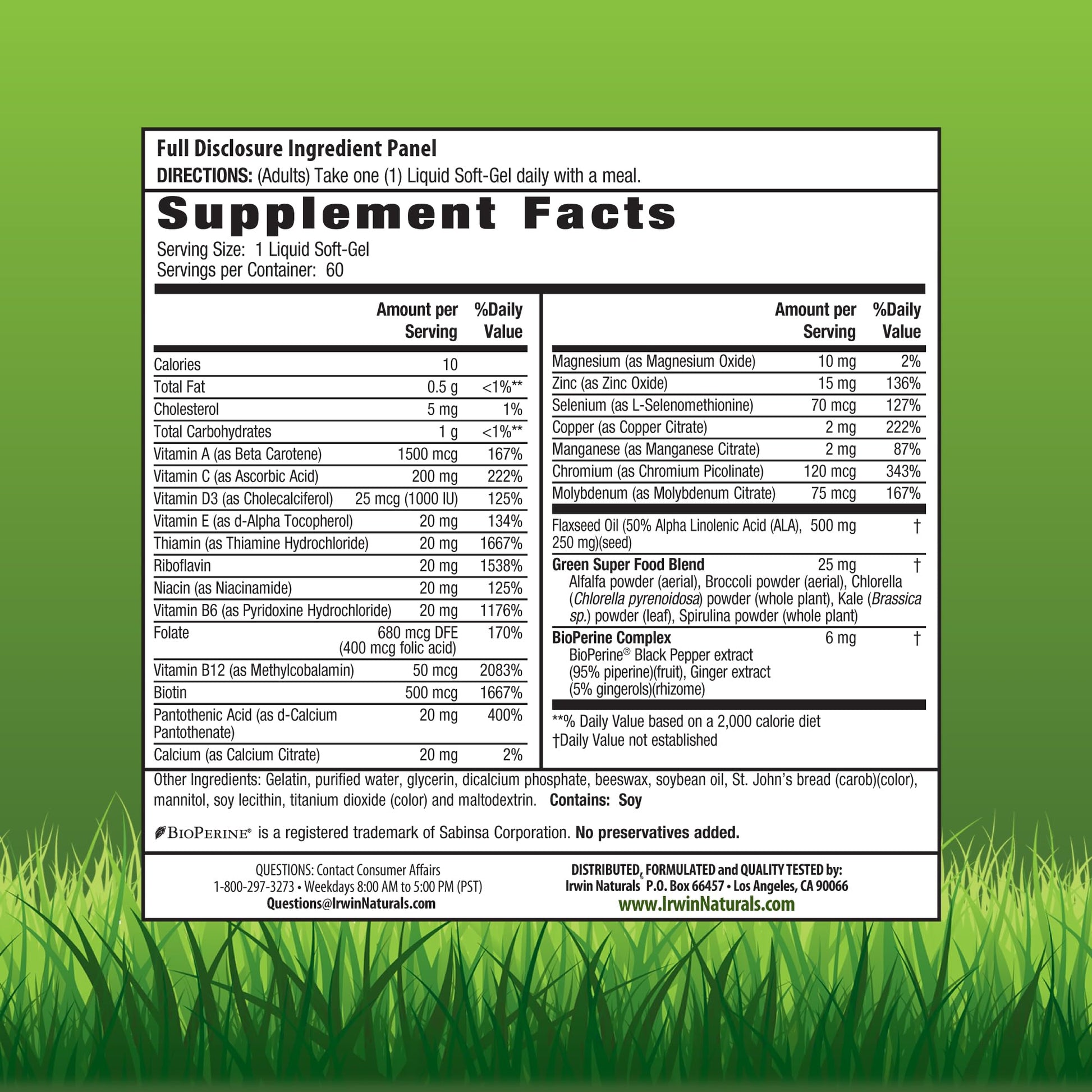 Irwin Naturals Only One Liquid-Gel Multi - 60 Liquid Softgels - No Iron Daily Essential Vitamins, Minerals, Antioxidants, Omega-3 & Green Super Foods Irwin Naturals uk supplements