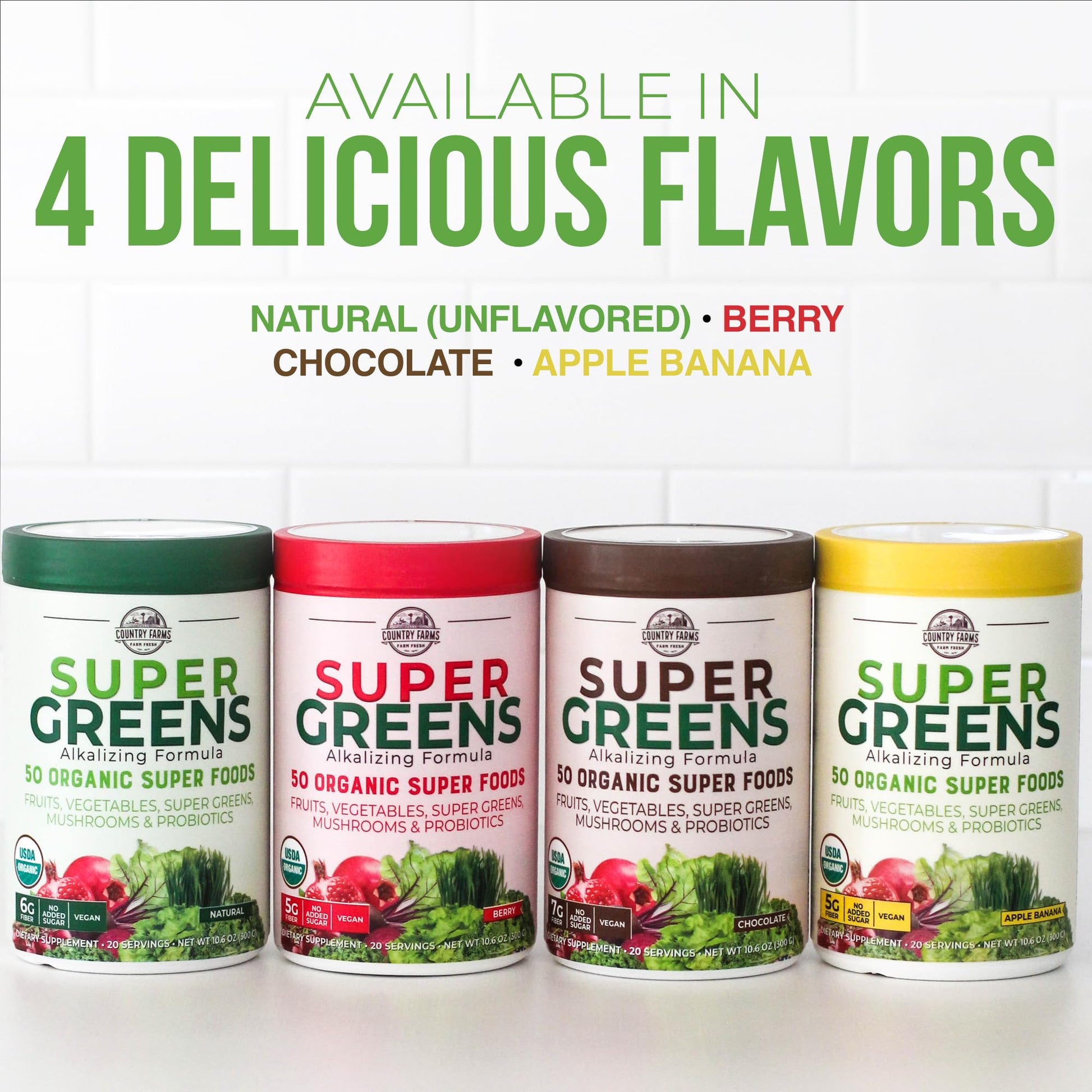 Country Farms Super Greens Apple Banana Powder Smoothie, Organic Super Foods, USDA Organic Drink Mix, Fruits, Vegetables, Mushrooms, Superfood Nutrition, 40 Servings, 2 Pack Country Farms uk supplements