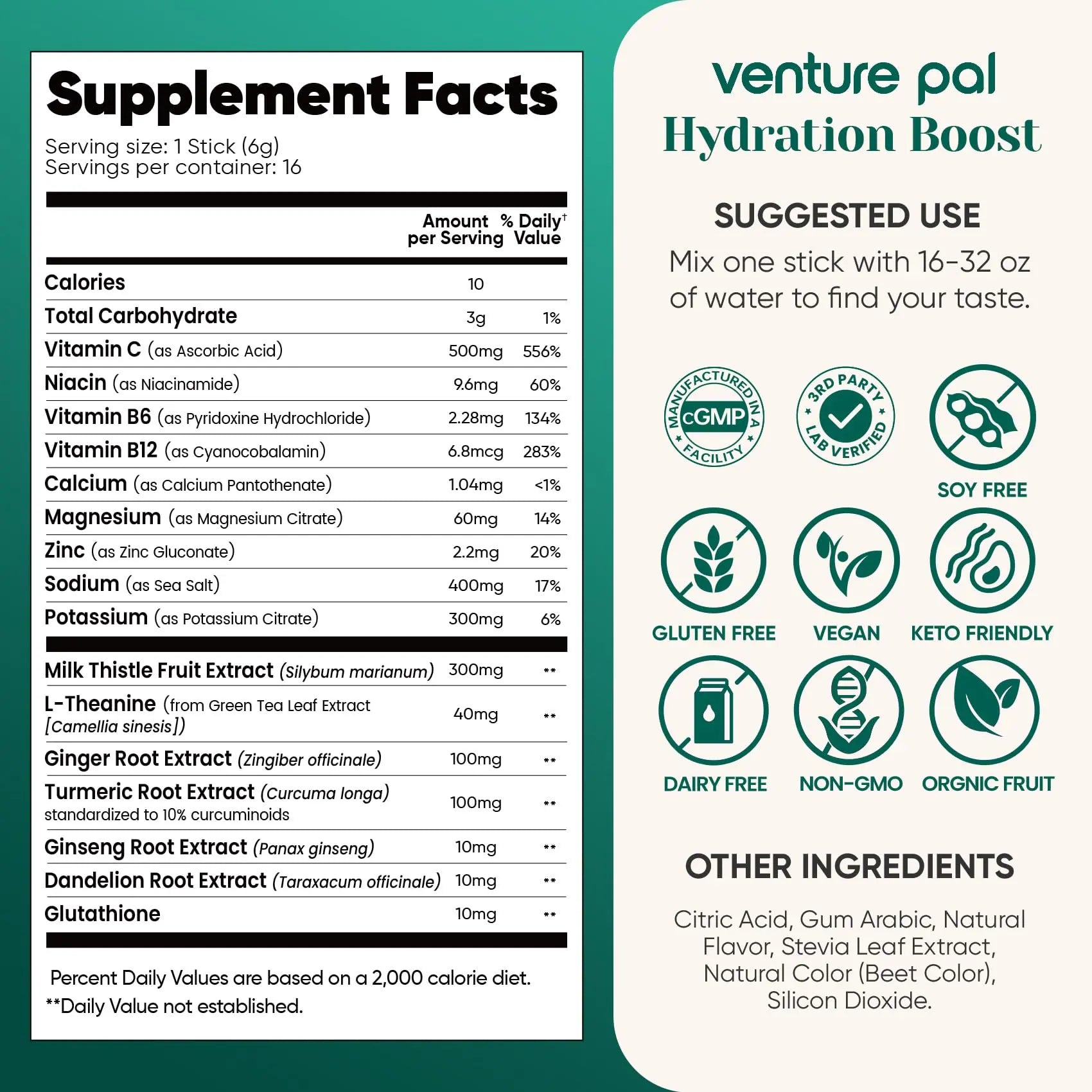 Venture Pal Hydration Packets + Liver Support- Liquid Daily IV Electrolyte Powder Packets with 7 Electrolytes & 5 Vitamins, Milk Thistle + L-Theanine | Sugar-Free Venture Pal uk supplements