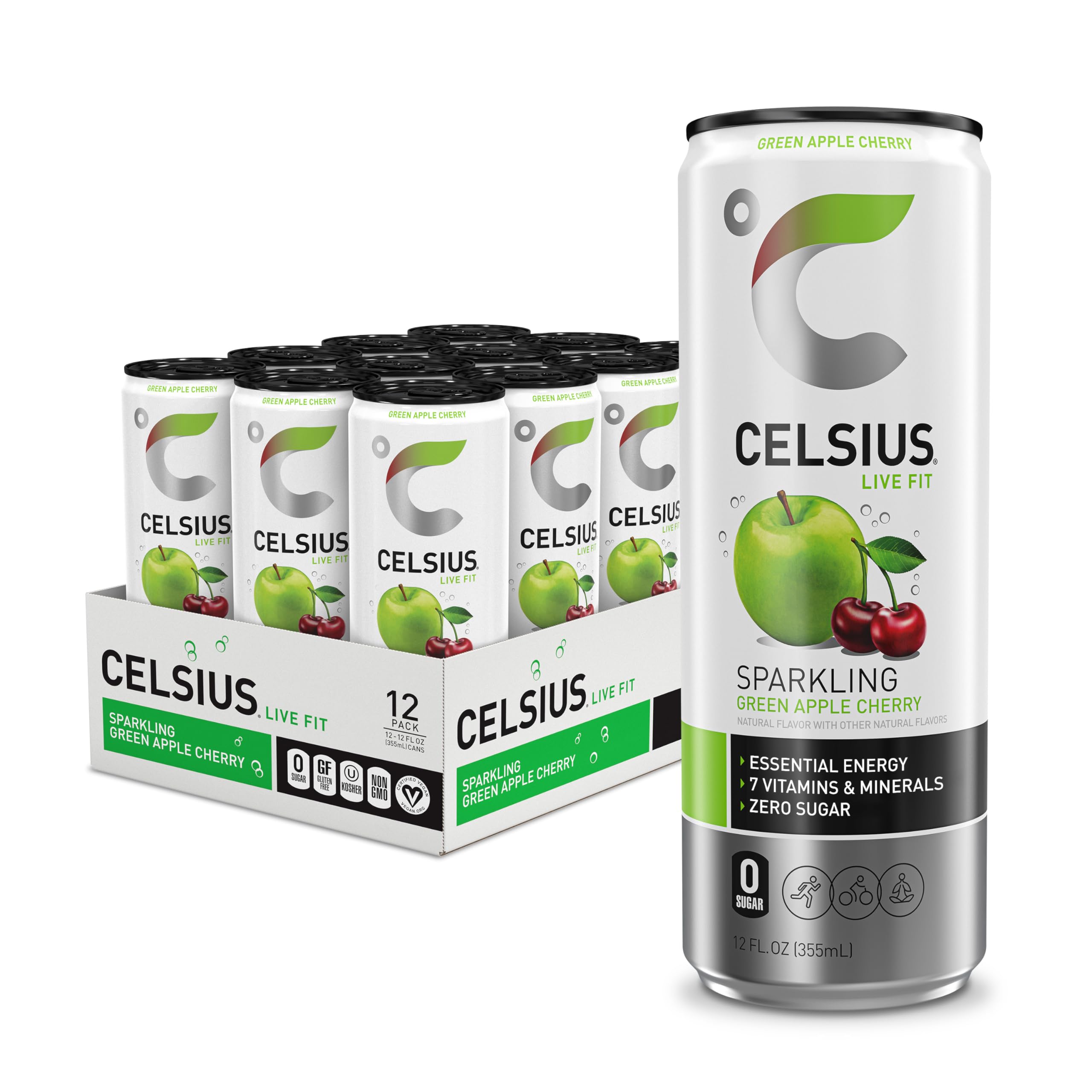 CELSIUS Sparkling Green Apple Cherry, Functional Essential Energy Drink, 12 Fl Oz CELSIUS uk supplements