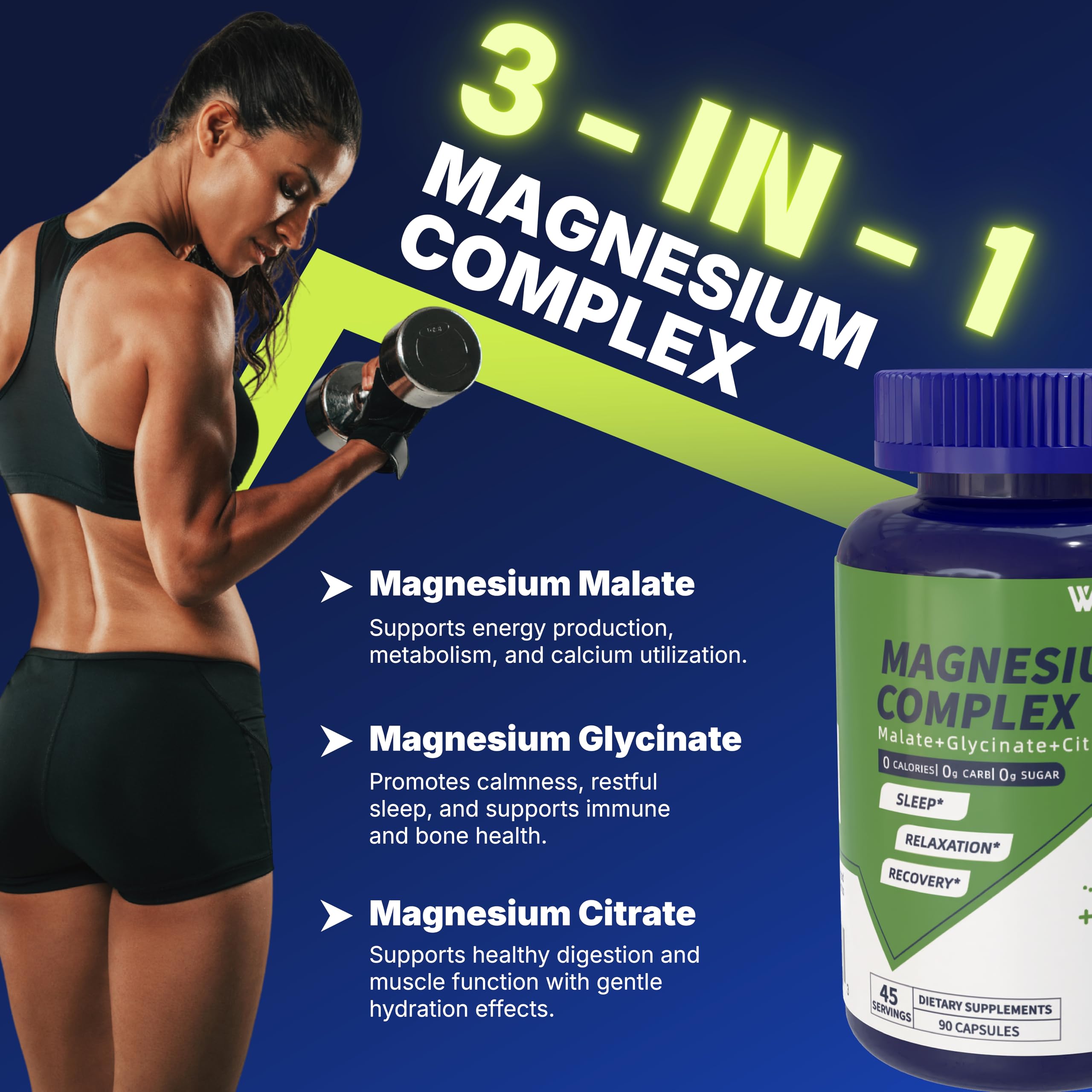 Vicwell Triple Magnesium Complex - 300mg Magnesium from Malate, Glycinate, and Citrate - Supports Stress Relief & Sleep, Nerves & Metabolism, Muscle Relaxation & Bone Health - 90 Capsules(1 Bottle) Vicwell uk supplements