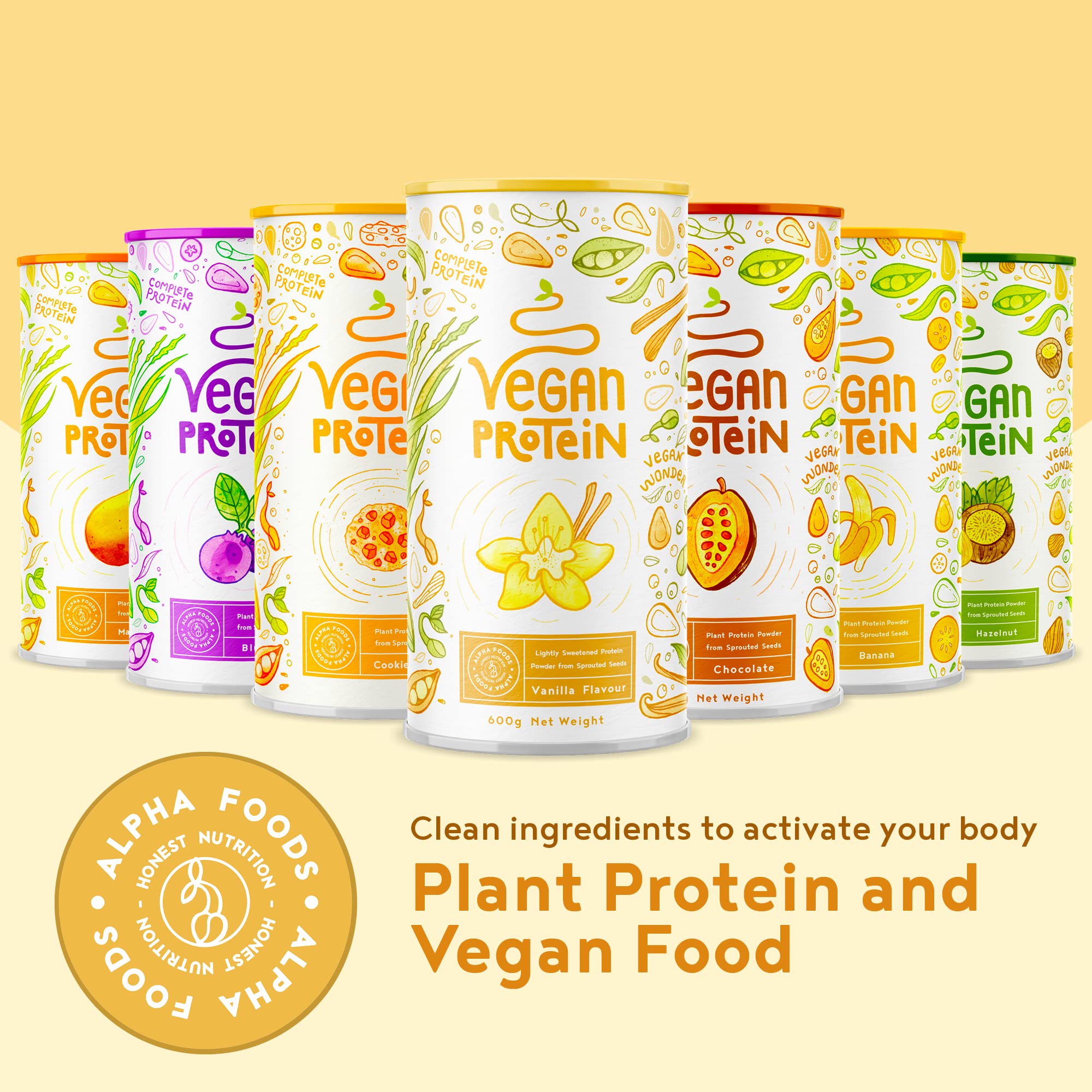 Vegan Protein Powder Vanilla - 1.2kg(80 servings) - 100% Plant Based Protein Powders Alpha Foods uk supplements