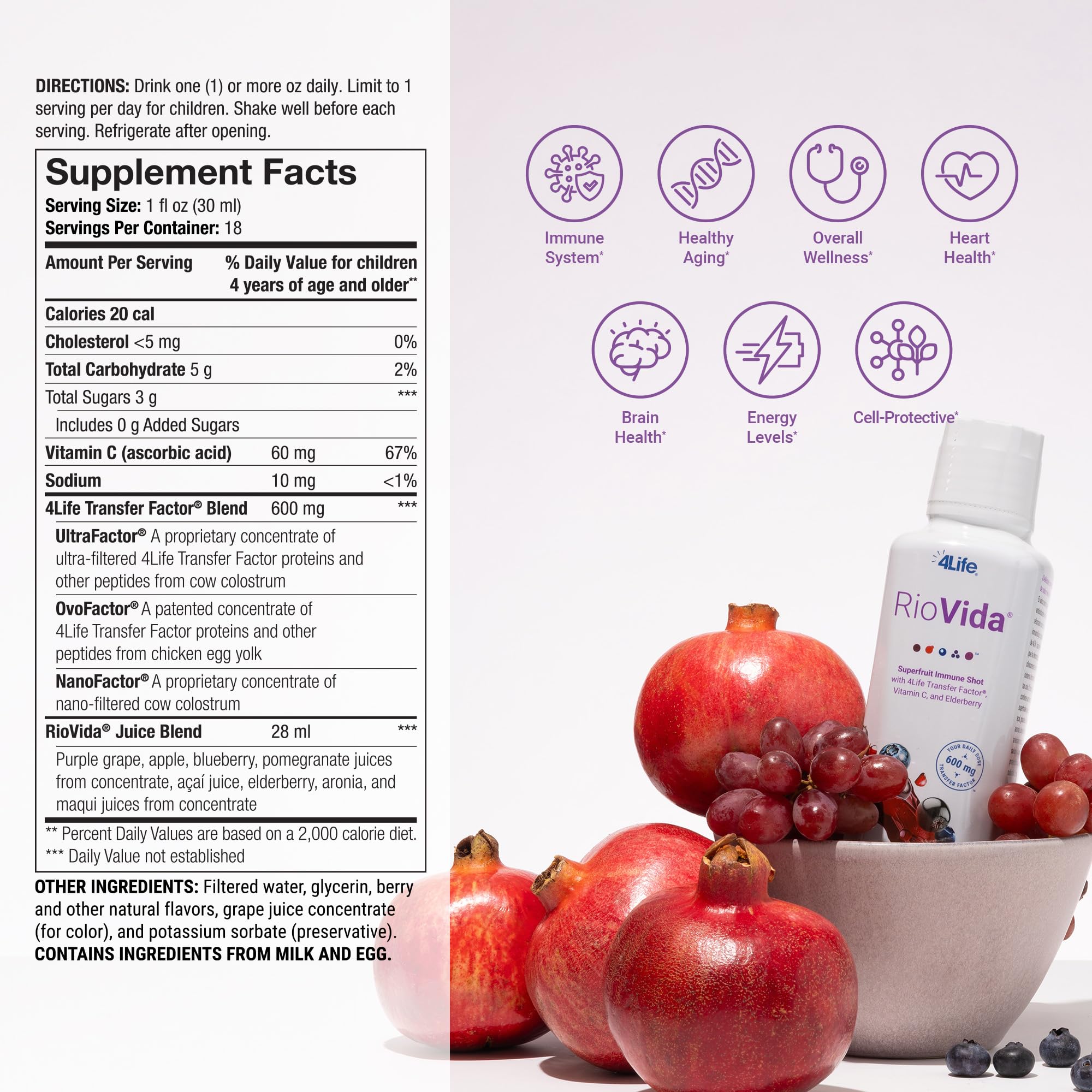 4Life Transfer Factor RioVida Tri-Factor Formula - Liquid Immune and Health Support with Vitamin C, Elderberry, Aronia Berry, Macqui, Blueberry, and Acai - Single Pack 4Life uk supplements