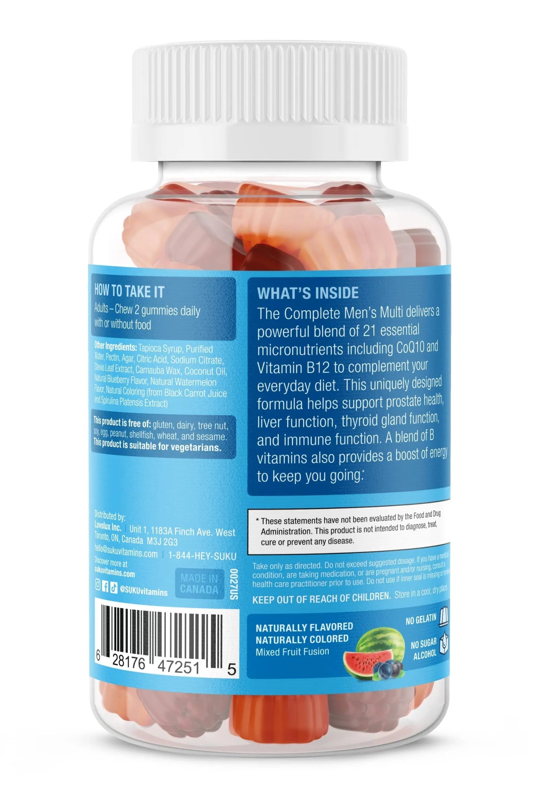 SUKU Men's Daily Multivitamin Gummies – Vitamins A, B12, C, D3, E, Zinc, CoQ10 & Lycopene – Prostate, Heart & Immune Support SUKU uk supplements