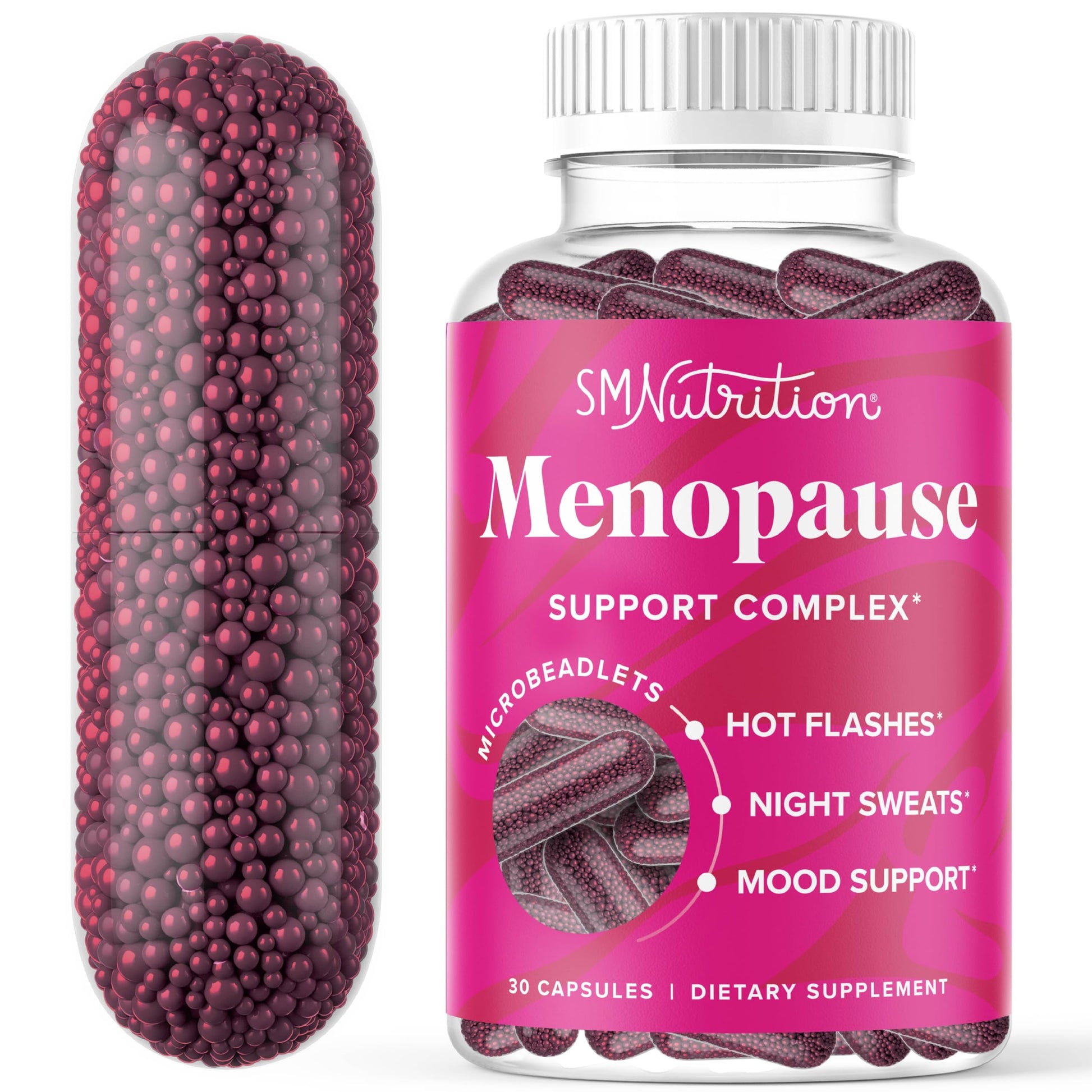 Menopause Vitamins Beadlets with Black Cohosh, Red Clover & More | Hot Flashes, Night Sweats & Mood Support | Menopause Supplements for Women with Dong Quai, Chaste Tree Berry & DIM | Non-GMO 30ct SMNutrition uk supplements