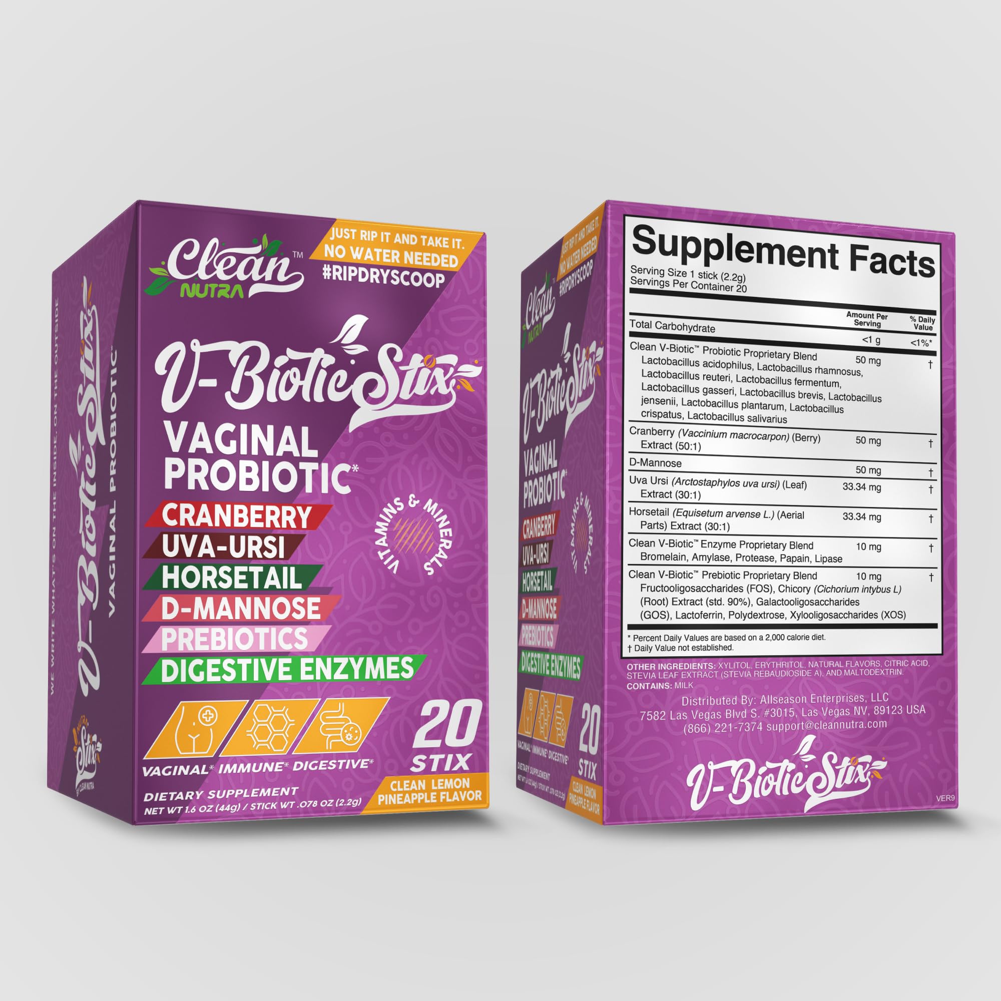 Clean Nutraceuticals Vaginal Probiotics for Women with Cranberry Extract, D-Mannose, Prebiotics, pH Balance for Women, Vaginal Health – Womens Probiotic Alternative to Gummies - 20 Stix Clean Nutraceuticals uk supplements