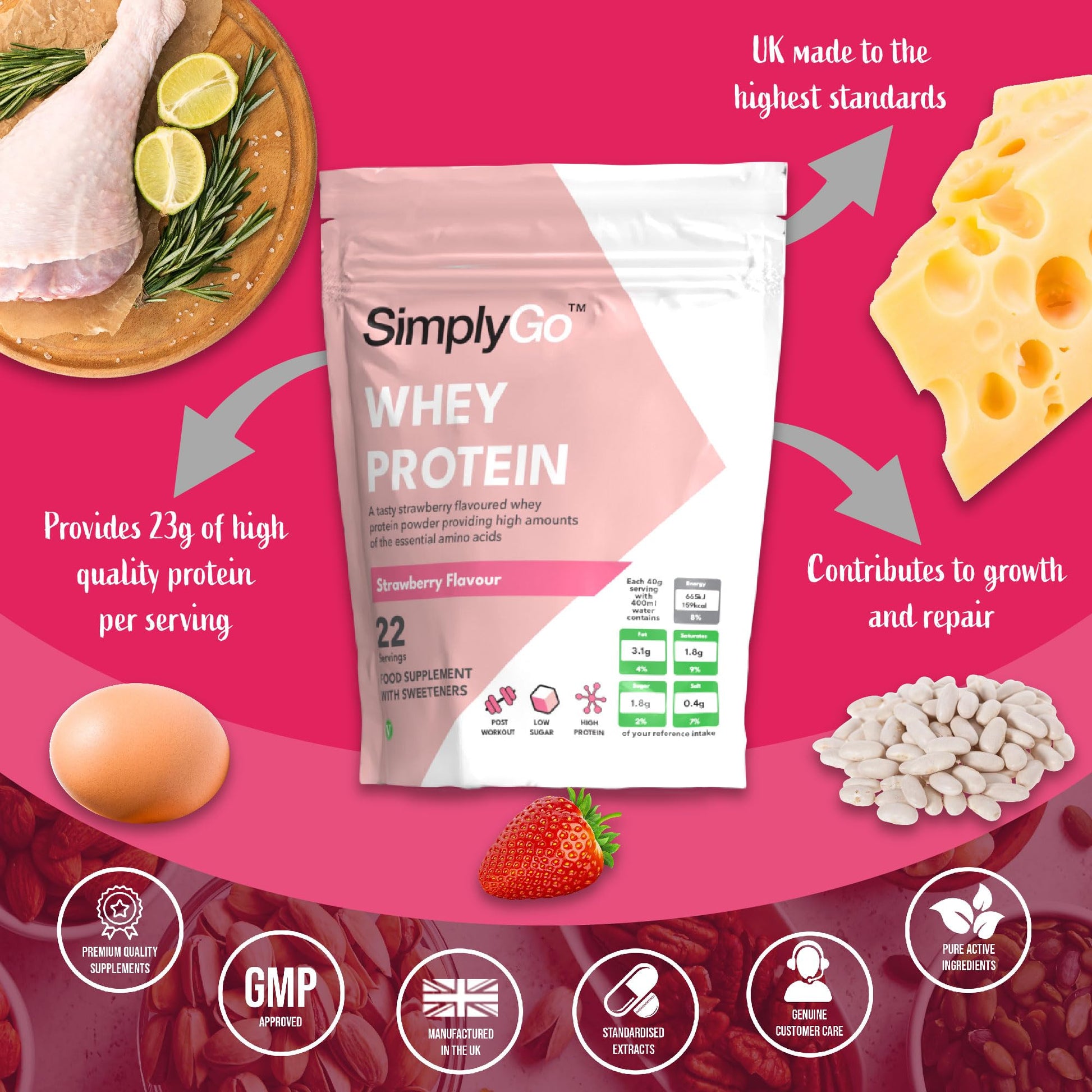 SimplyGo Whey Protein Powder | 900g | Simply Add 30g to Water, Juice or Shakes Simply Supplements uk supplements
