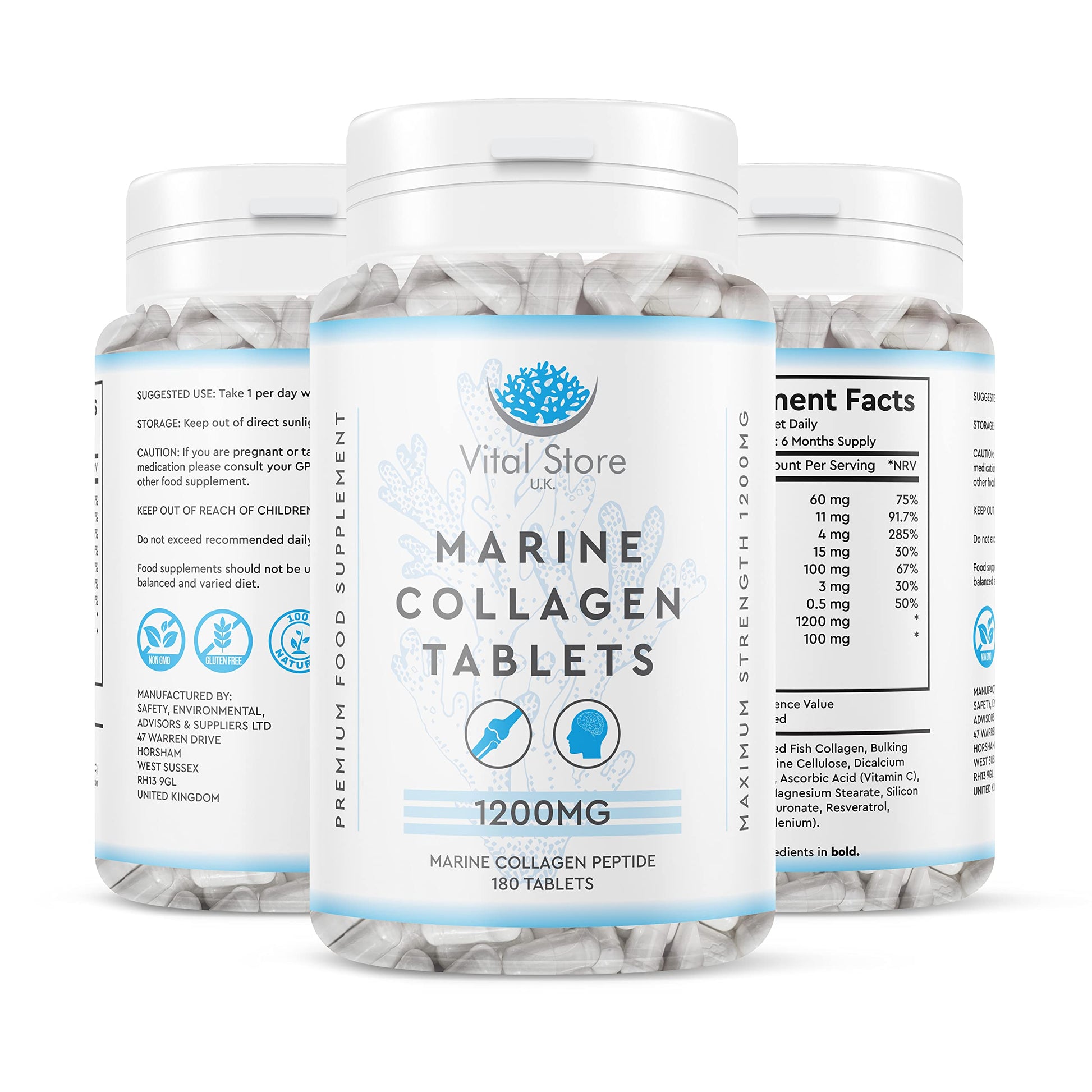 Marine Collagen Peptide Tablets 1200MG - 6 Month Supply - 180 High Strength Collagen Tablets My Store uk supplements