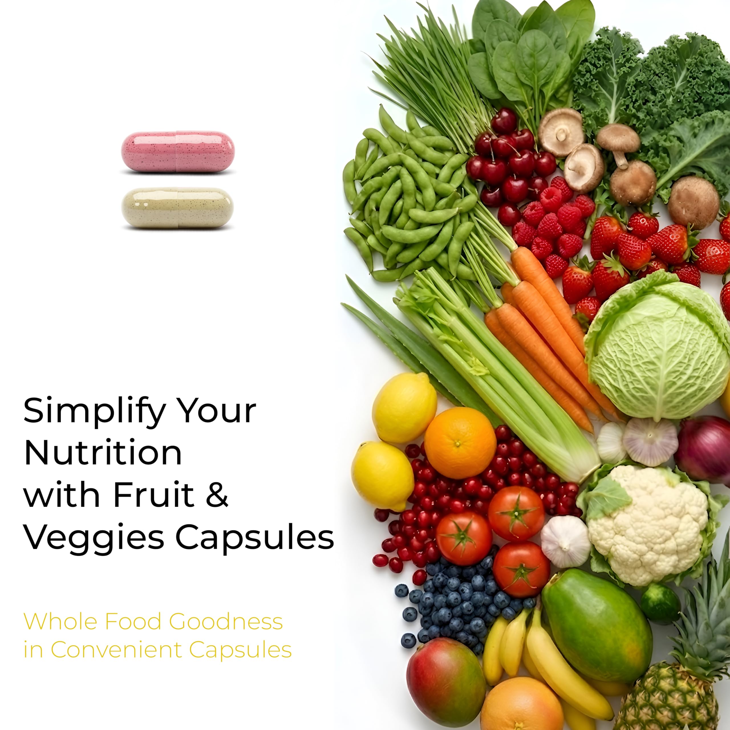 Fruits and Veggies Whole Produce Dietary Supplement with Superfood Fruits and Vegetables for Men, Women and Kids, 90 Fruit Capsules, 90 Veggie Capsules - 1 Set NATURAL GREENS uk supplements