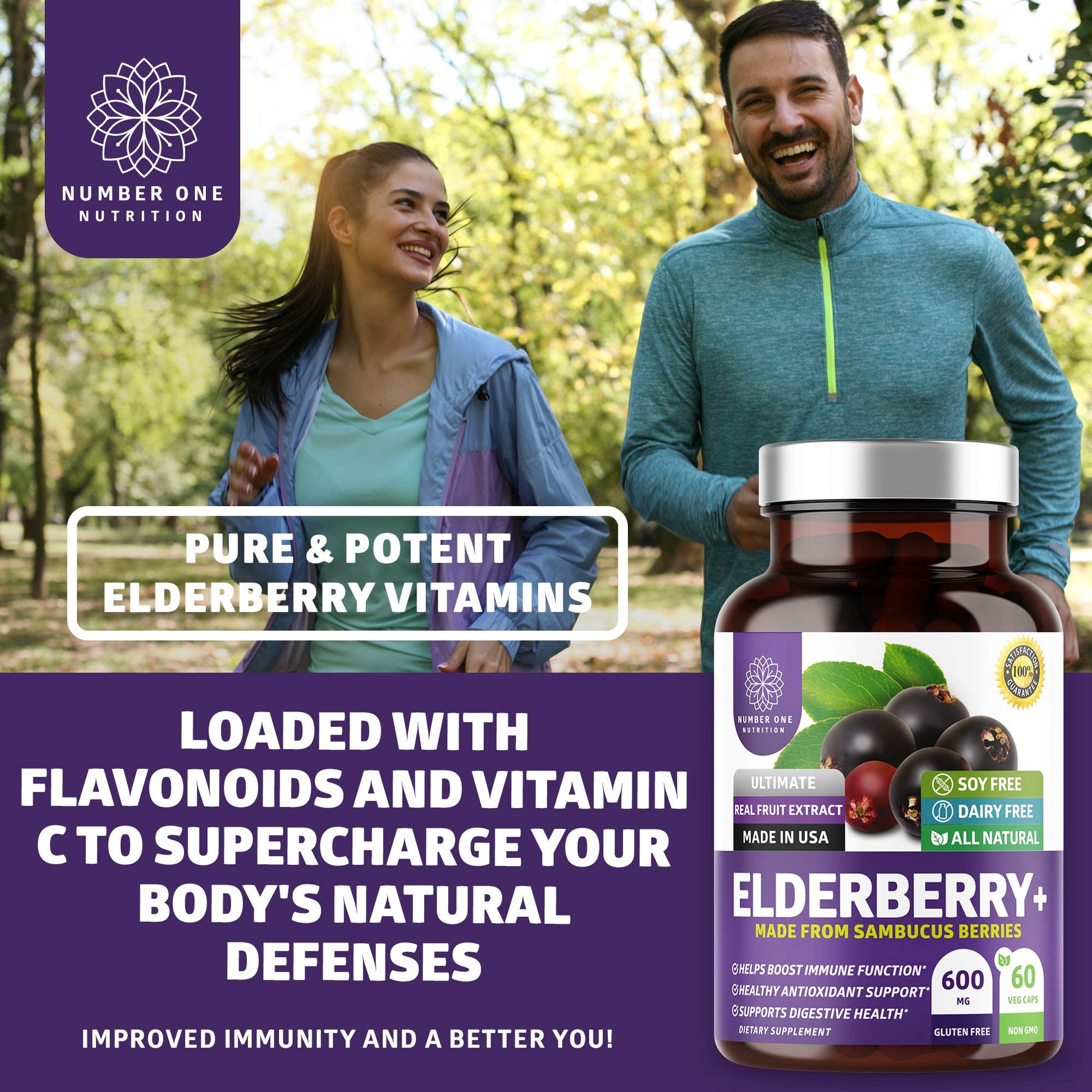 N1N Premium Black Elderberry Capsules for Adults [Max Strength] Pure and Potent Elderberry from Sambucus Nigra to Support Immunity & Skin Health, Non-GMO, Gluten Free, 60 Veg Caps Number One Nutrition uk supplements
