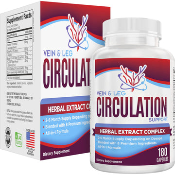 Vein & Leg Circulation (2-Month) Support Supplement with 8 Active Ingredients in 1 Formula | Leg + Vein | Blood Circulation Support Supplements | 60-Day Bulk Supply | 180 Capsules Elevate Recovery Supplements uk supplements