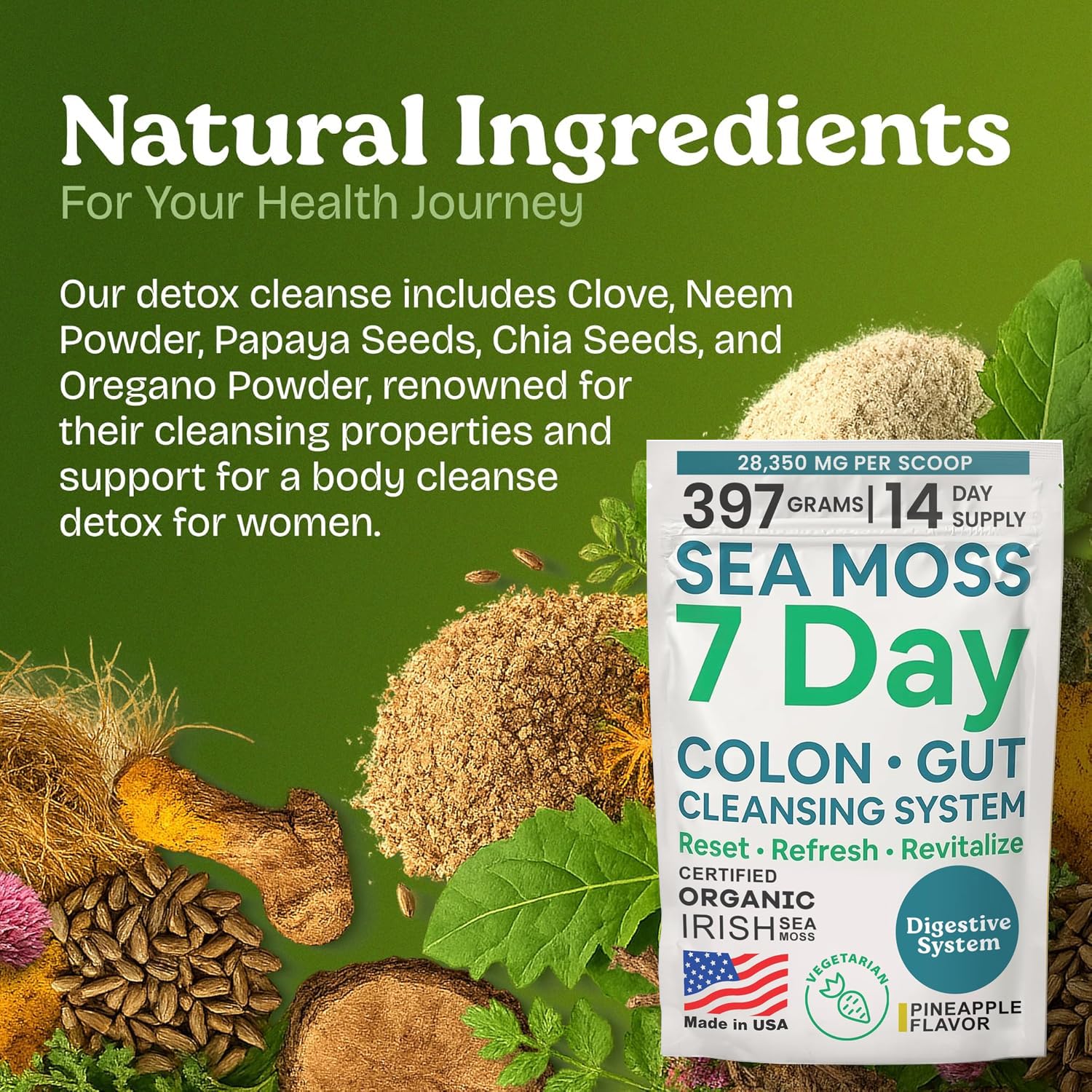 Atlantic Naturals Sea Moss 7-Colon Cleanse Powder | Formulated with Psyllium Husk, Fiber, & Senna Powder | Supports Immune & Gut Health for Women & Men, Pineapple Flavor Drink Mix, 14 oz Atlantic Naturals uk supplements