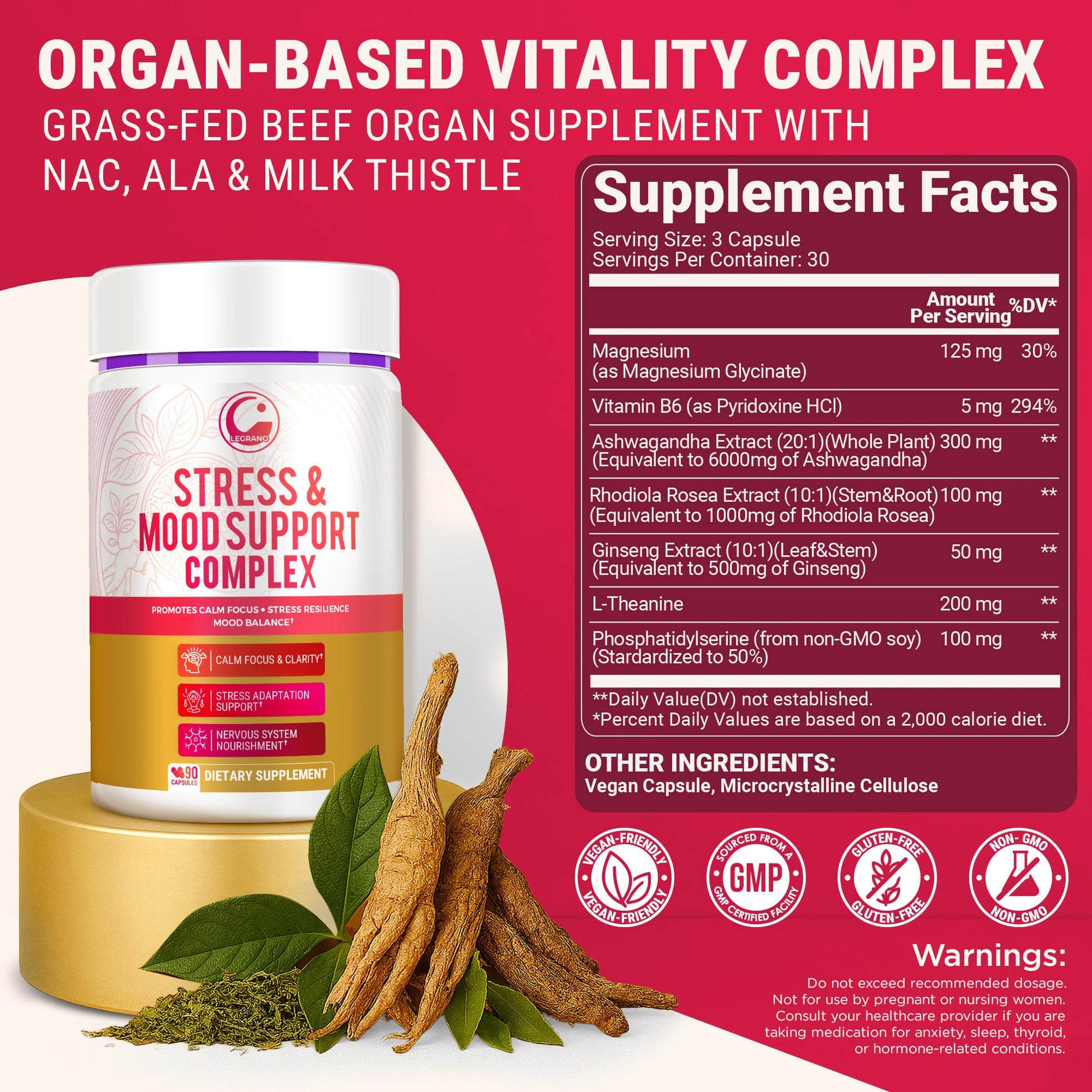 LEGRANO Cortisol Manager Supplements for Women & Men with Ashwagandha, L-Theanine, Magnesium Glycinate, Rhodiola, Ginseng – Cortisol Reducer & Adrenal Support – 90 Capsules – Calm, Focus, Balance LEGRANO uk supplements