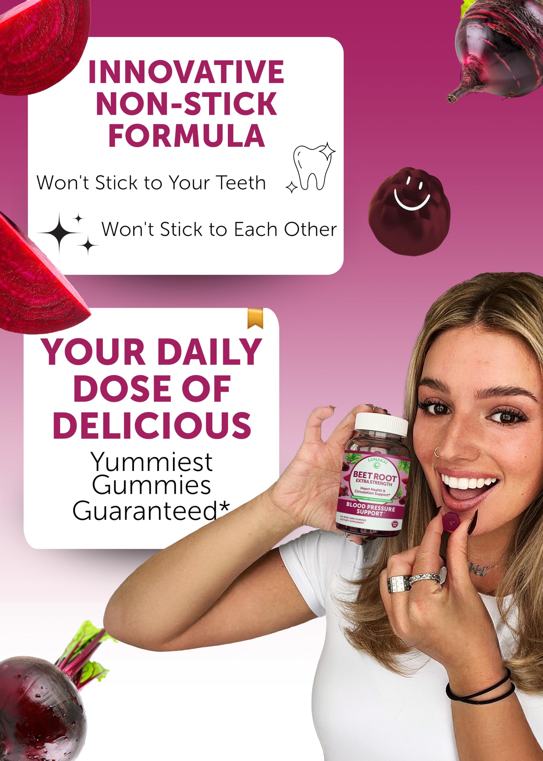 Lunakai USA Made Beet Root Gummies with Antioxidant Blend - Delicious Non-GMO Beet Chews, 60ct Lunakai uk supplements