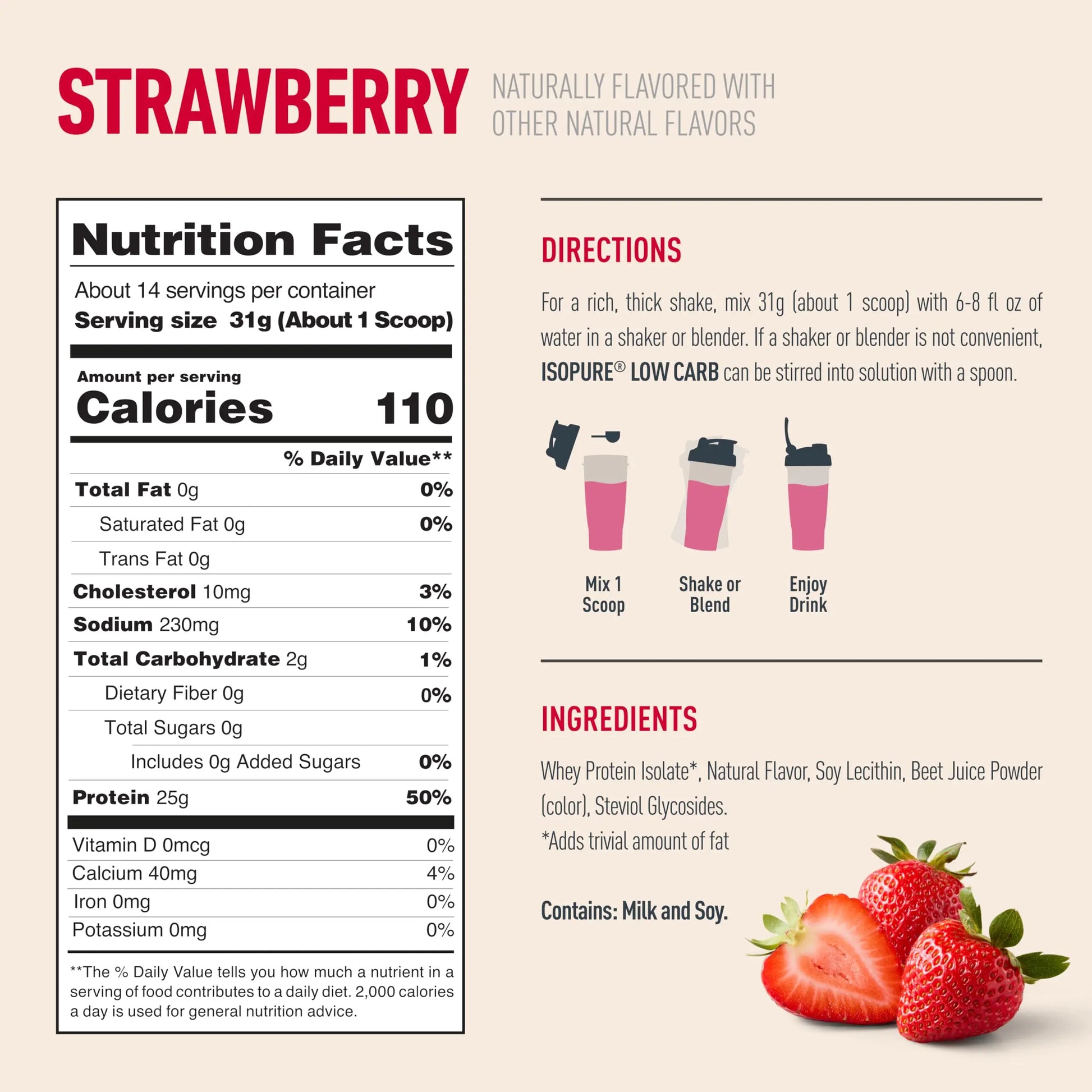 Isopure Low Carb 100% Pure Whey Isolate Protein Powder, Lactose Free, Gluten Free, With Vitamins, Strawberry, 25g Protein Per Serving, 1 Lb, 14 Servings (Packaging May Vary) Isopure uk supplements