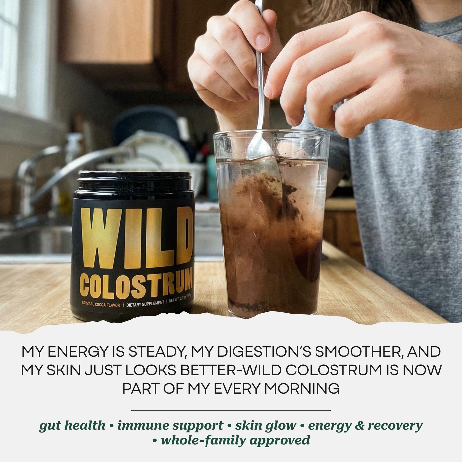 Colostrum Supplement - Grass Fed Pure Bovine Colostrum Powder - 2000mg & 400mg IgG (calostro bovino) - Gut, Immunity, Skin, Hair Support - Sugar Free, Natural Cacao Flavour, 30 Servings Wild Foods uk supplements